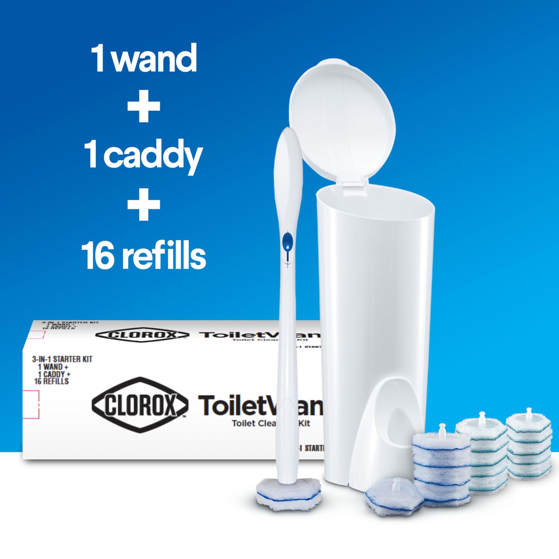 CLOROX Original Toilet Cleaning System - ToiletWand, Storage Caddy and 16 Heads, (Package May Vary)