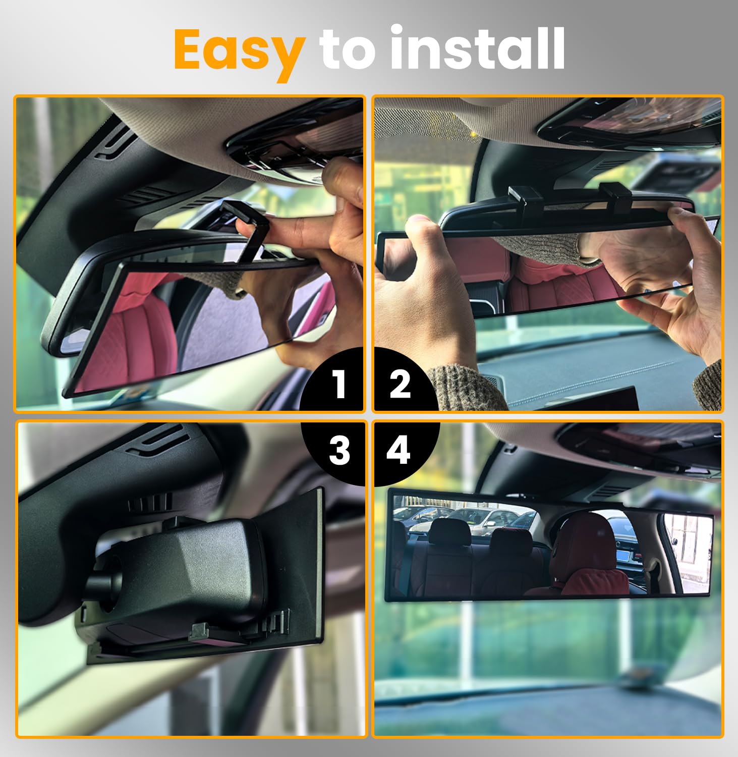 HmmtyRack Rear View Mirror, Chrome Anti-glare Panoramic Rear Mirrors Universal 12 Inch Convex Car Interior Clip on Extra Big Wide Angle Rearview Mirror Extender to Reduce Blind Spot for Car SUV Trucks