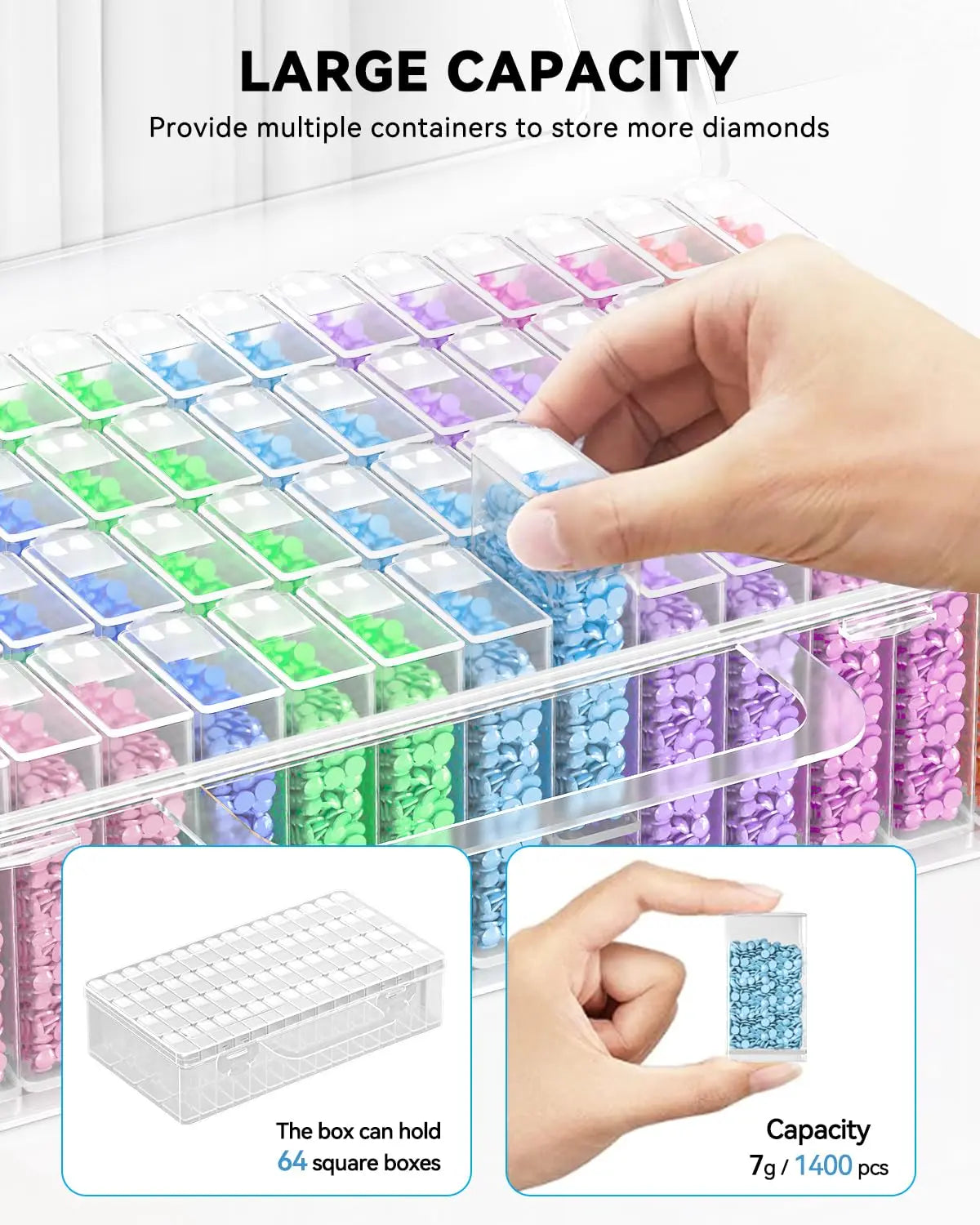 ARTDOT 64 Jars Storage Containers for Diamond Art Kits for Adults, Portable Storage Organizer with Sticker Labels for Diamond Painting Accessories and Tools