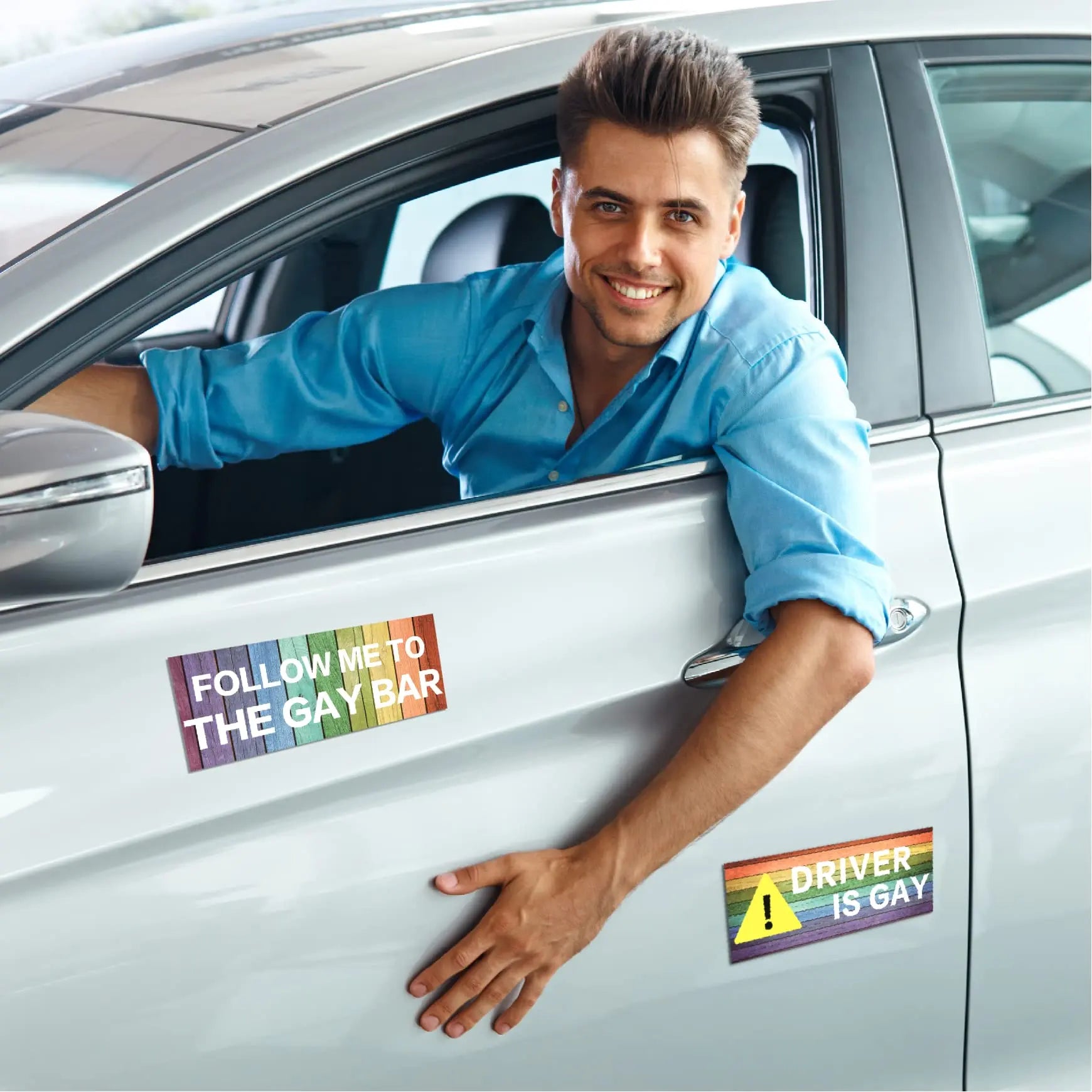 Frienda 10 Pcs Bumper Decals Funny LGBT Stickers Rainbow Bumper Prank Car Stickers Colorful Car Accessories for Truck Vehicle Luggage Window Refrigerator(Magnetic,Classic Style)