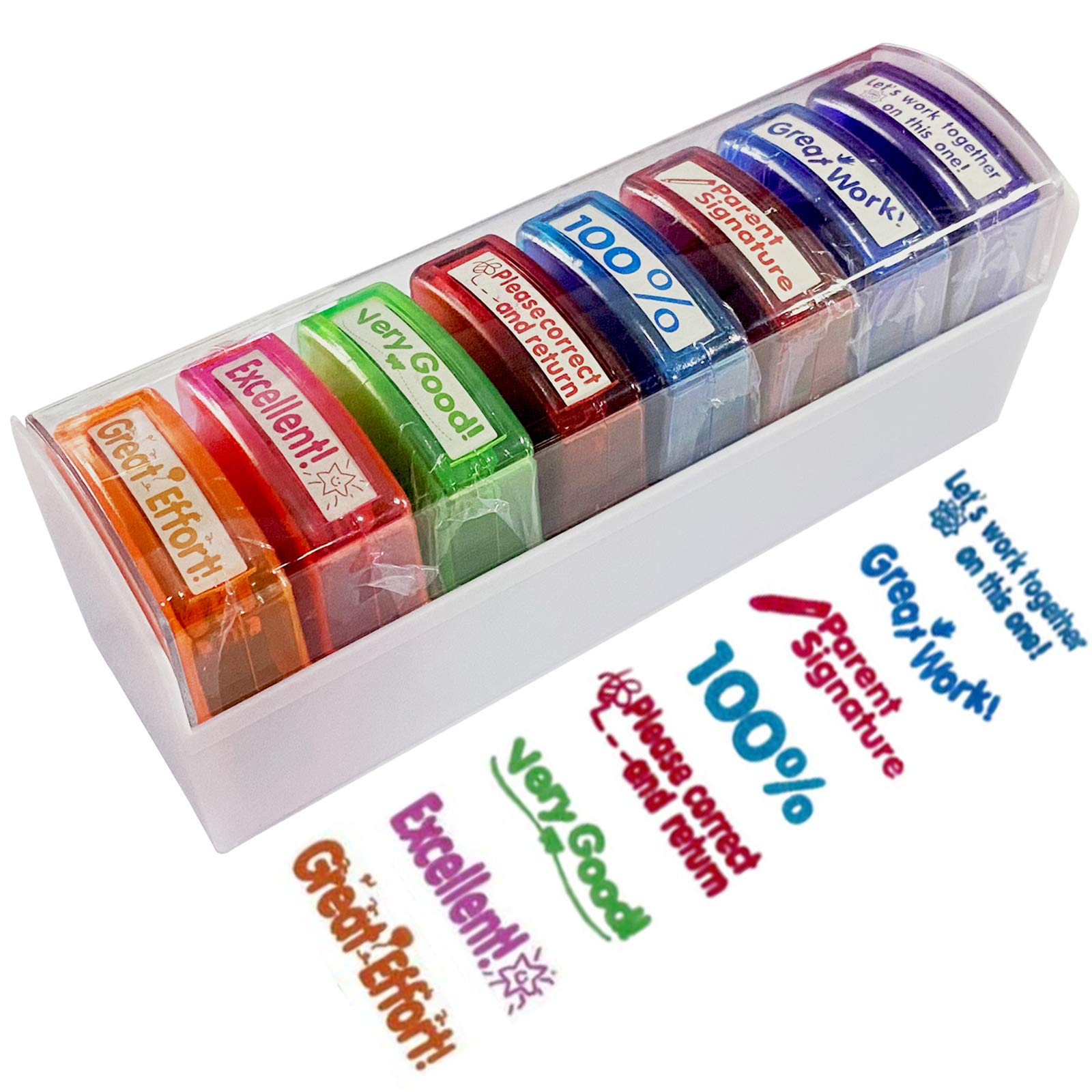 Bertiveny Teacher Stamps for Grading Classroom,Parent Signature Teacher Self-Inking Stamp Set for Homework Teacher Supplies with 8 pcs