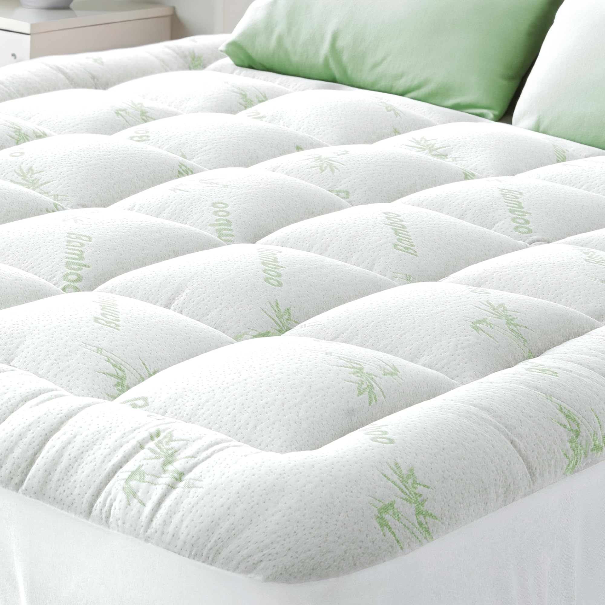 Ultraweicher Matratzenauflage Queen Size – Viskose aus Bambus, Pillow Top Matratzenauflage zur Linderung von Rückenschmerzen – Natürlich kühlend für Personen, die leicht schwitzen, Grün