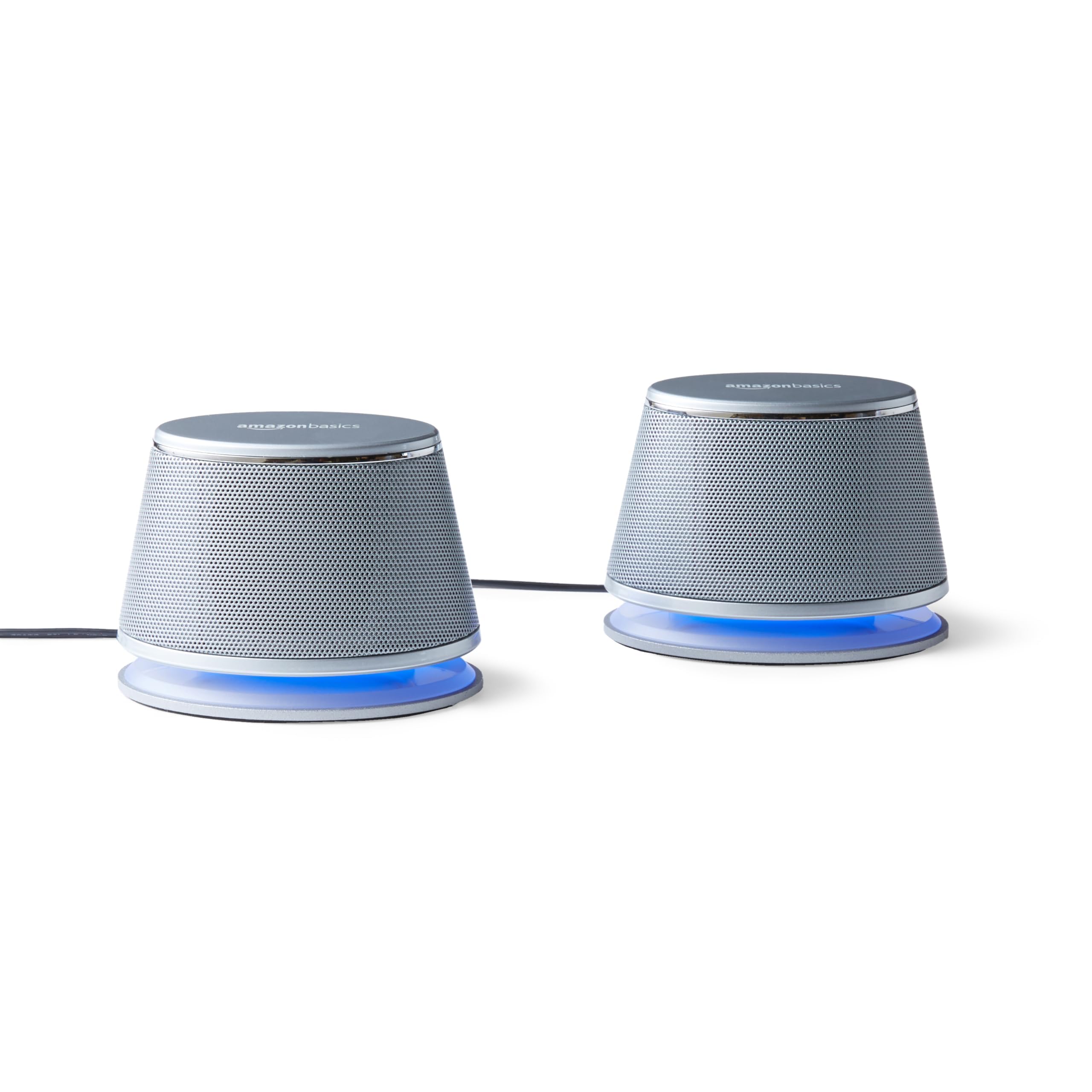 Basics Stereo 2.0 Speakers for PC or Laptop with Volume Control, 3.5mm Aux input, USB-Powered, 1 Pair, Silver