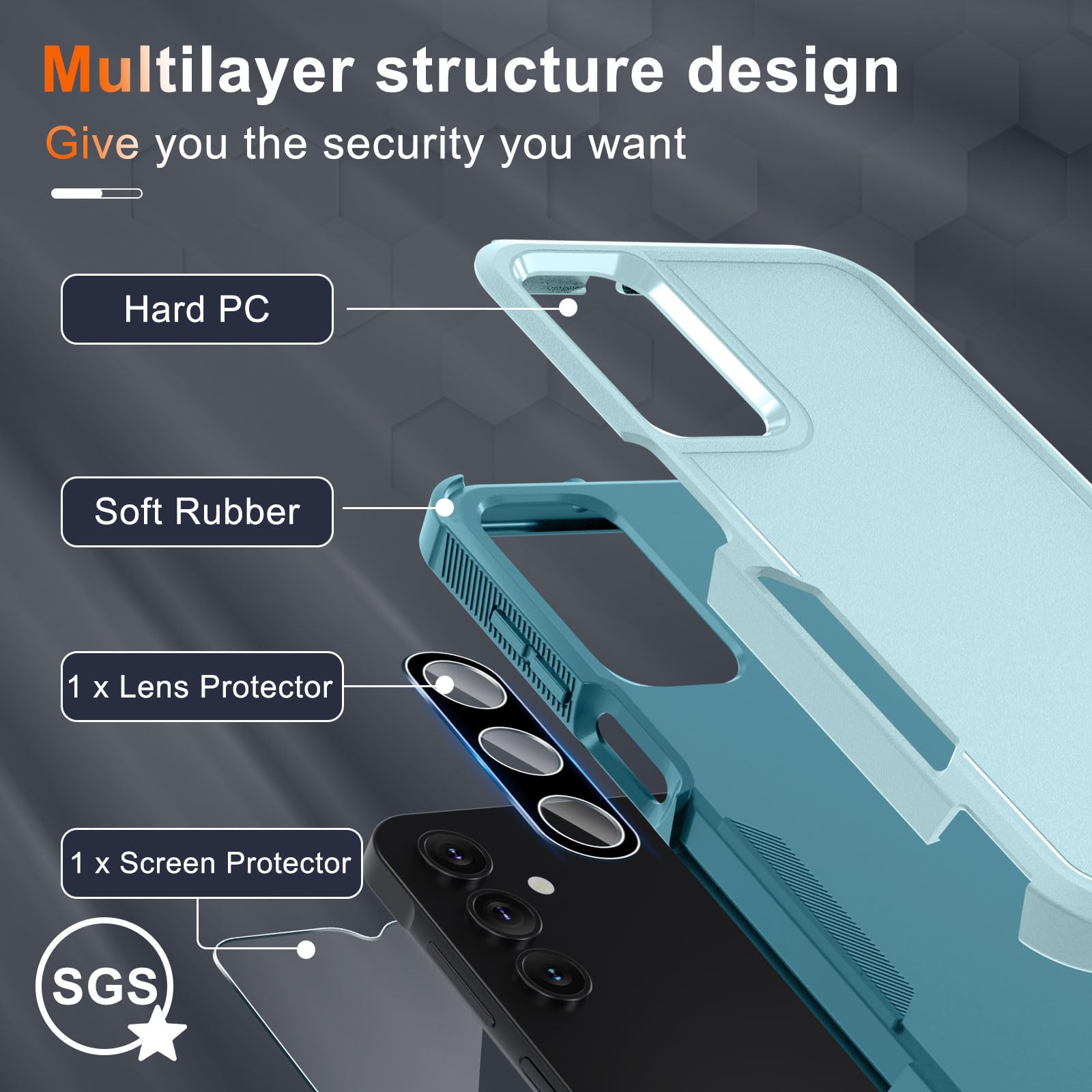 RMOCR Case for Samsung Galaxy A16 5G, Full Body Heavy Duty Rugged Shockproof Protective Phone Cover with Lanyard Strap, Tempered Glass Screen Protector and Camera Lens Cover, Mint Green