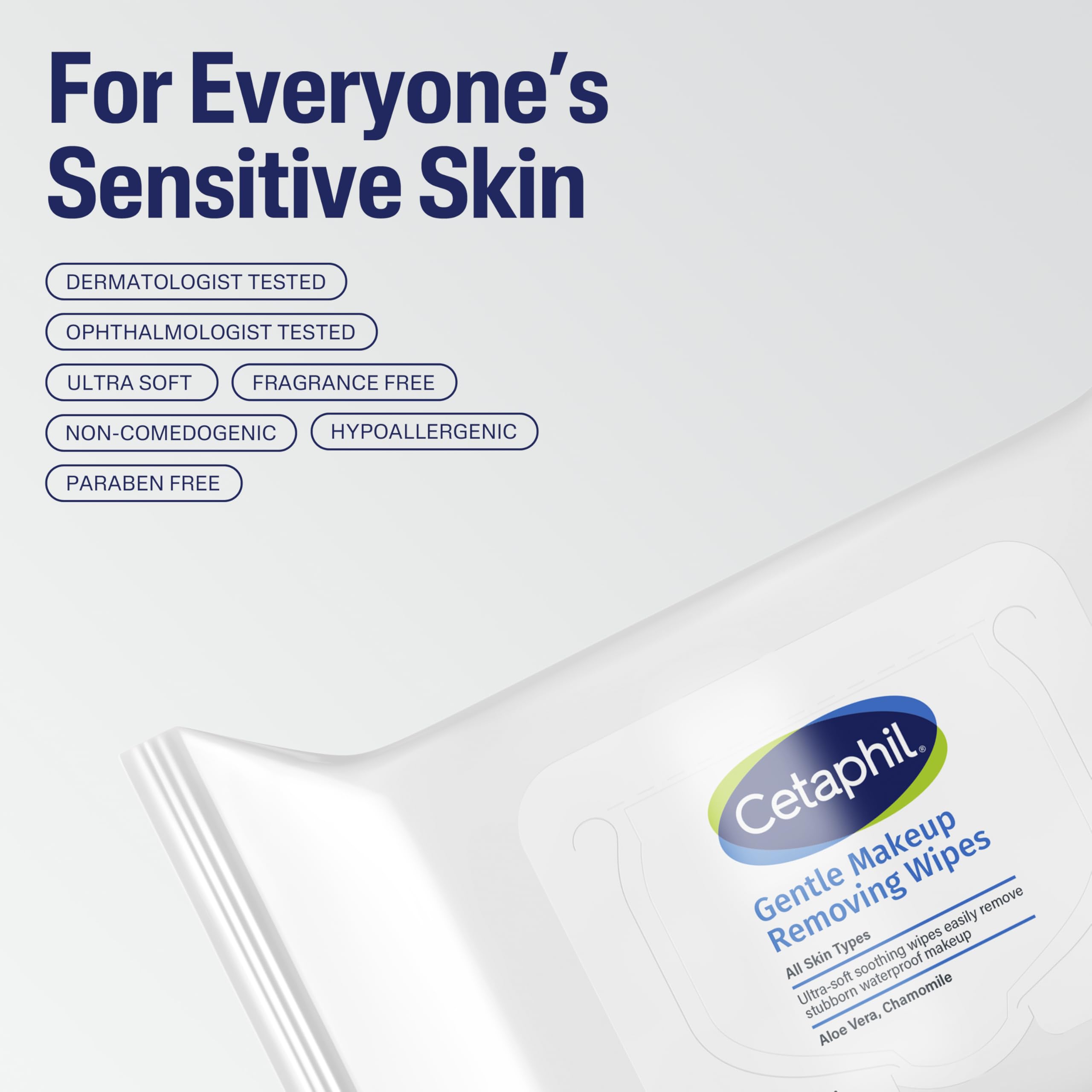 Cetaphil Gentle Makeup Removing Face Wipes, Daily Cleansing Facial Towelettes Gently Remove Makeup, Fragrance and Alcohol Free, 25 Count