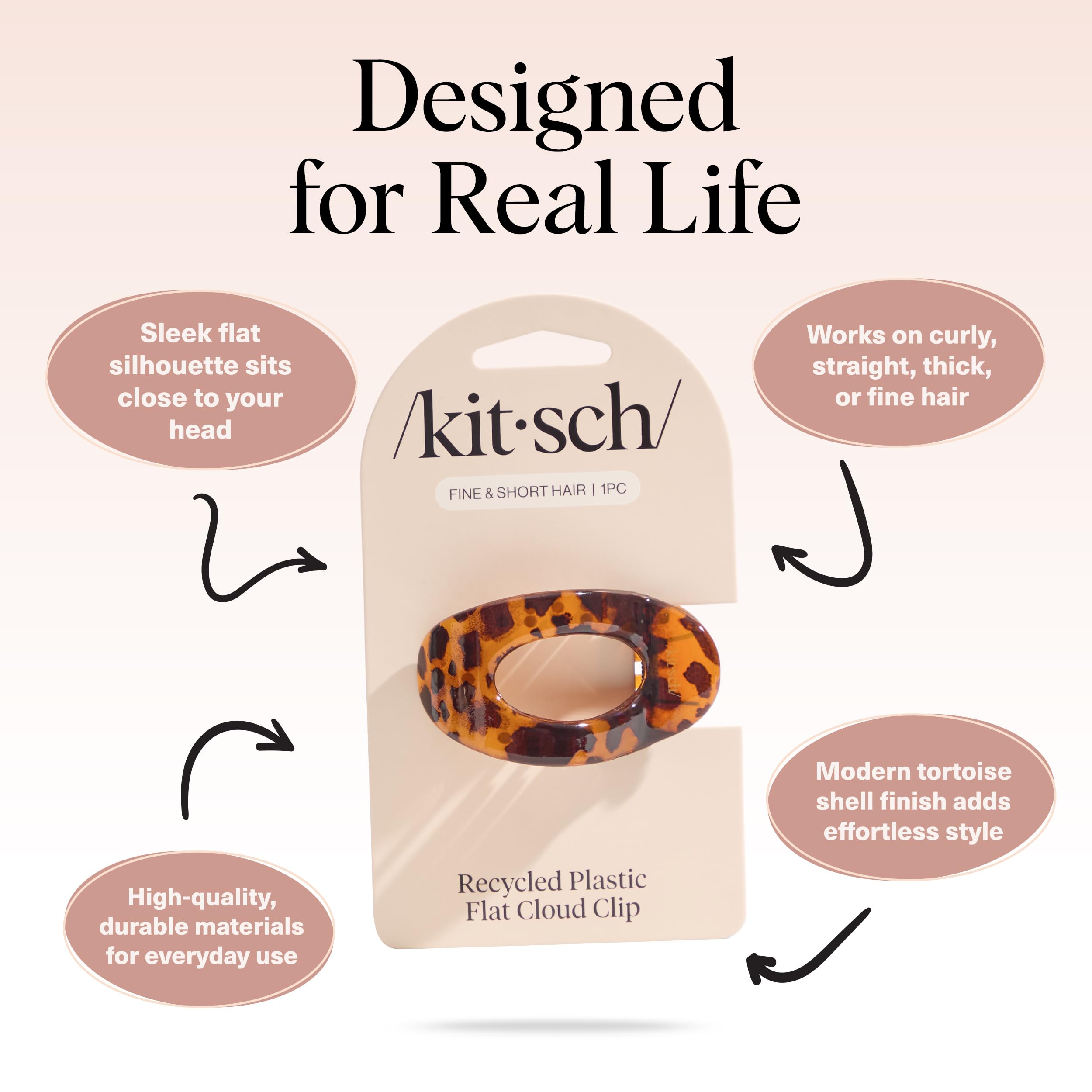 Kitsch Small Flat Claw Clips for Women - Stylish Flat Hair Clips for Women, Strong Hold for Thick & Fine Hair | Non-Slip for Secure, Comfortable All-Day Wear -Tortoise Design