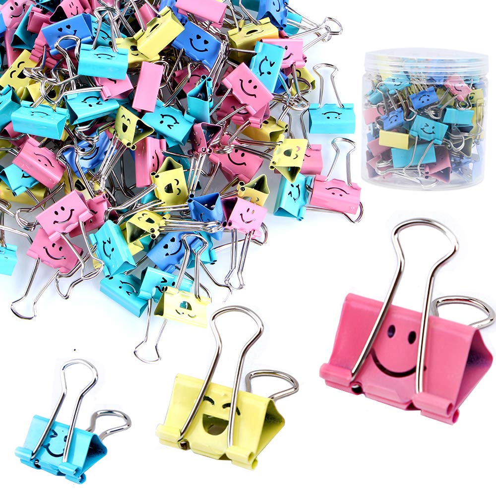 【80pack】 Binder Clips, Limque Paper Clips,Paper Clamps with Colored Cute Hollow Smiling Face,80 Pcs Assorted Size Clip, for Office,Teacher Gifts and Kitchen