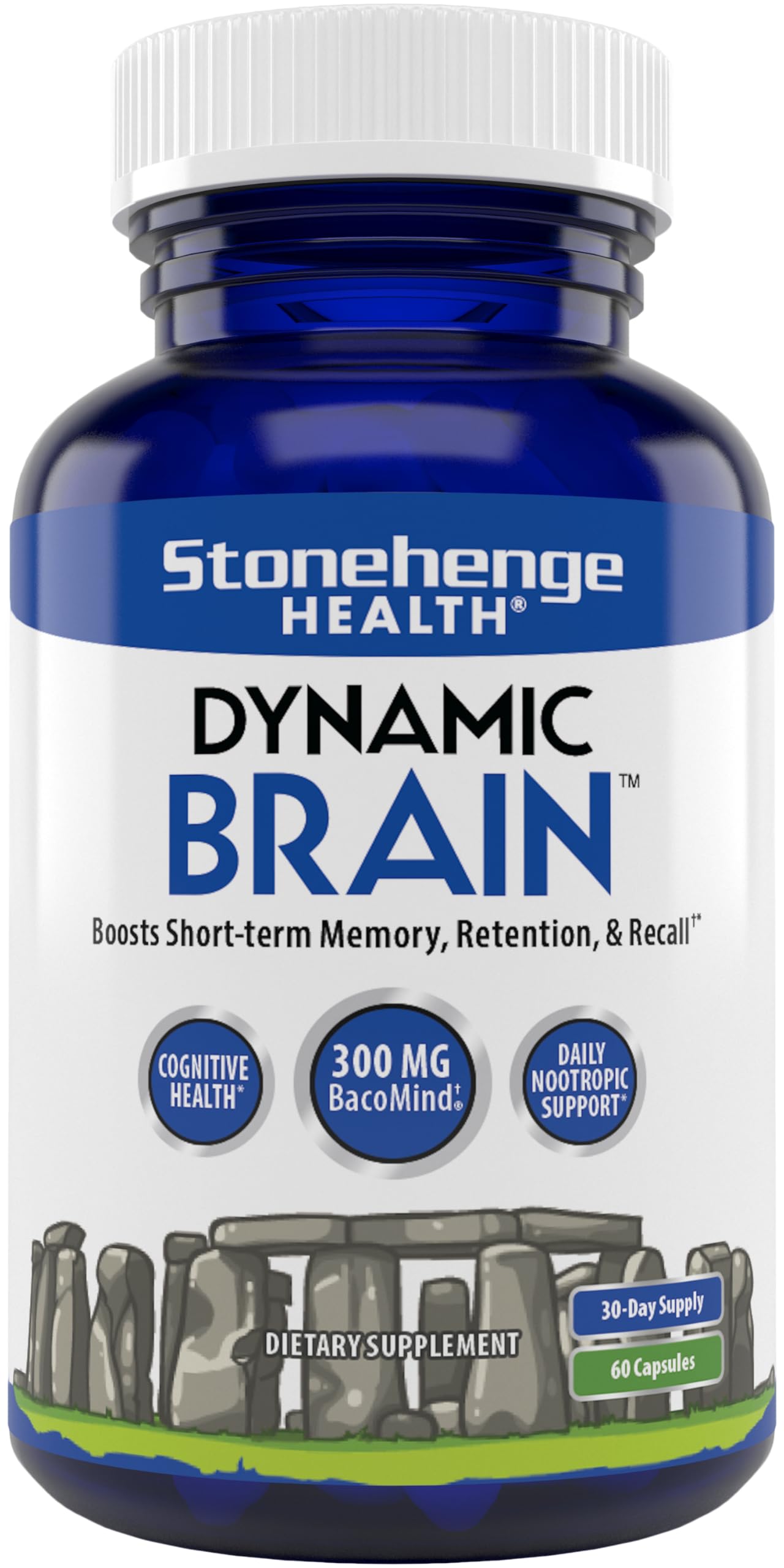 Stonehenge Health Dynamic Brain Supplement - New Formula with BacoMind for Memory Acquisition, Retention, & Recall with 40 Unique Nootropic: Choline, Phosphatidylserine, and Huperzine A