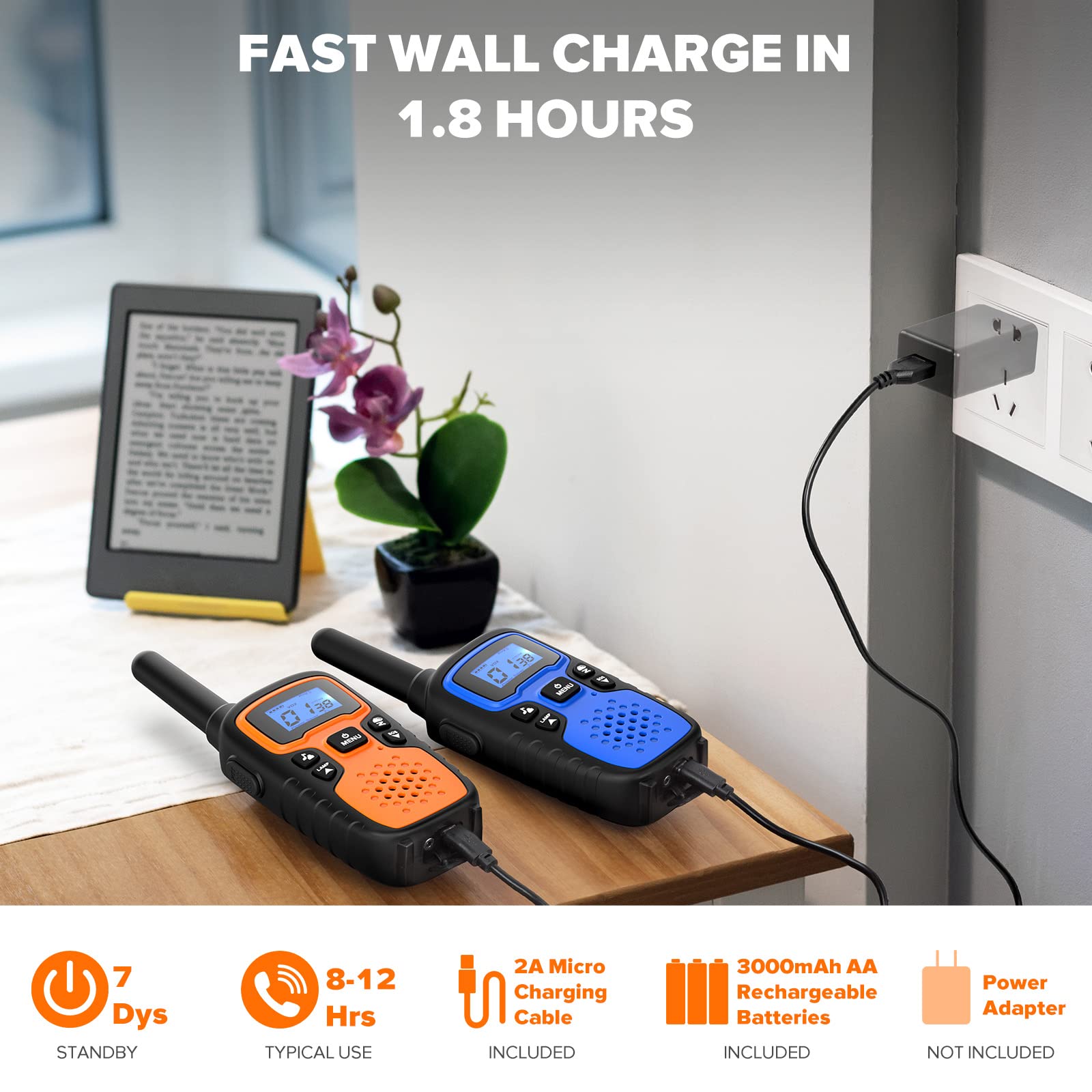 Wishouse Walkie Talkies for Adults Long Range-Rechargeable 4 Pack 2 Way Radios, Hiking Accessories Camping Gear Xmas Birthday Gift for Kids Family with Lamp,SOS Siren,NOAA Weather Alert,Easy to Use