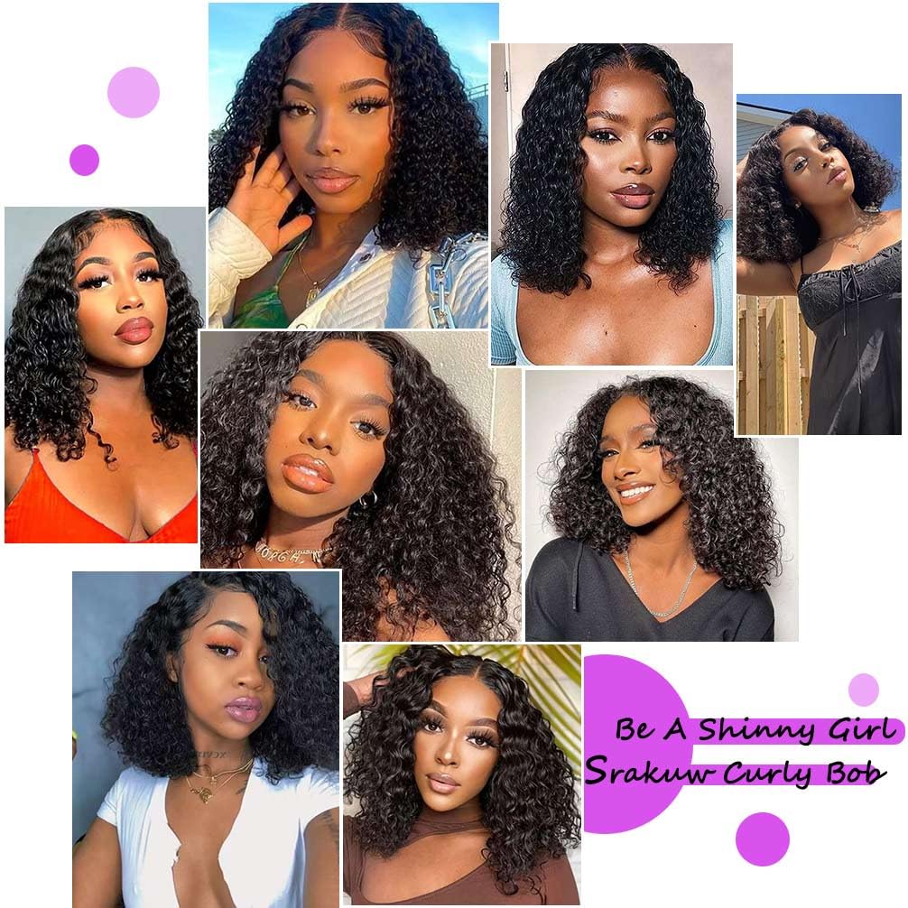 Srakuw Wear and Go Glueless Wigs Human Hair Pre Plucked Pre Cut Lace Front Wigs for Black Women 180 Density Water Wave Bob Wig Human Hair Curly Wig (14 Inch)