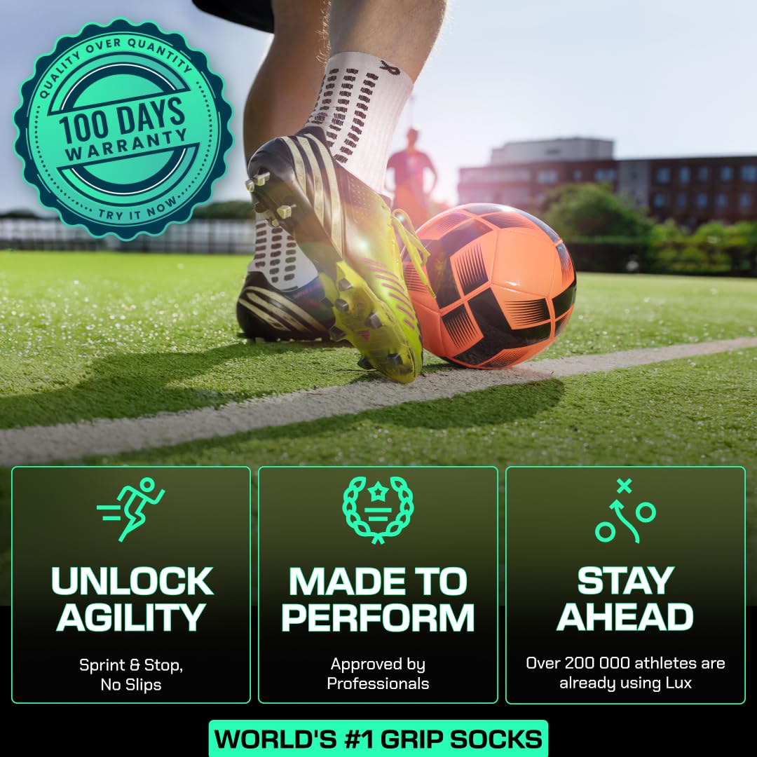 Lux Dual Grip Socks - Soccer Grip Socks for Men and Women. GripArray™ Engineered Performance & Comfort - Anti-Slip Grip Socks for Soccer