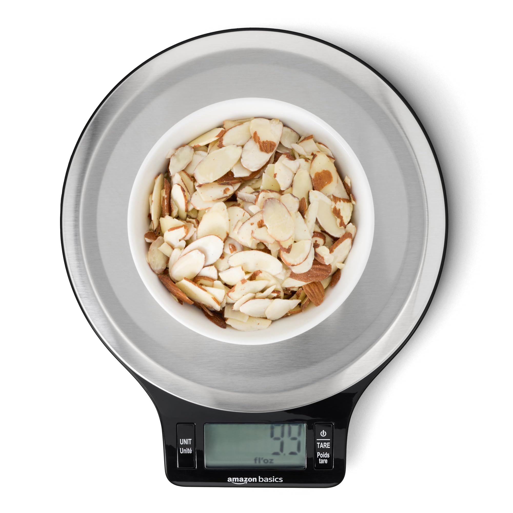 Basics Digital Kitchen Scale with LCD Display, Batteries Included, Weighs up to 11 pounds, Black and Stainless Steel