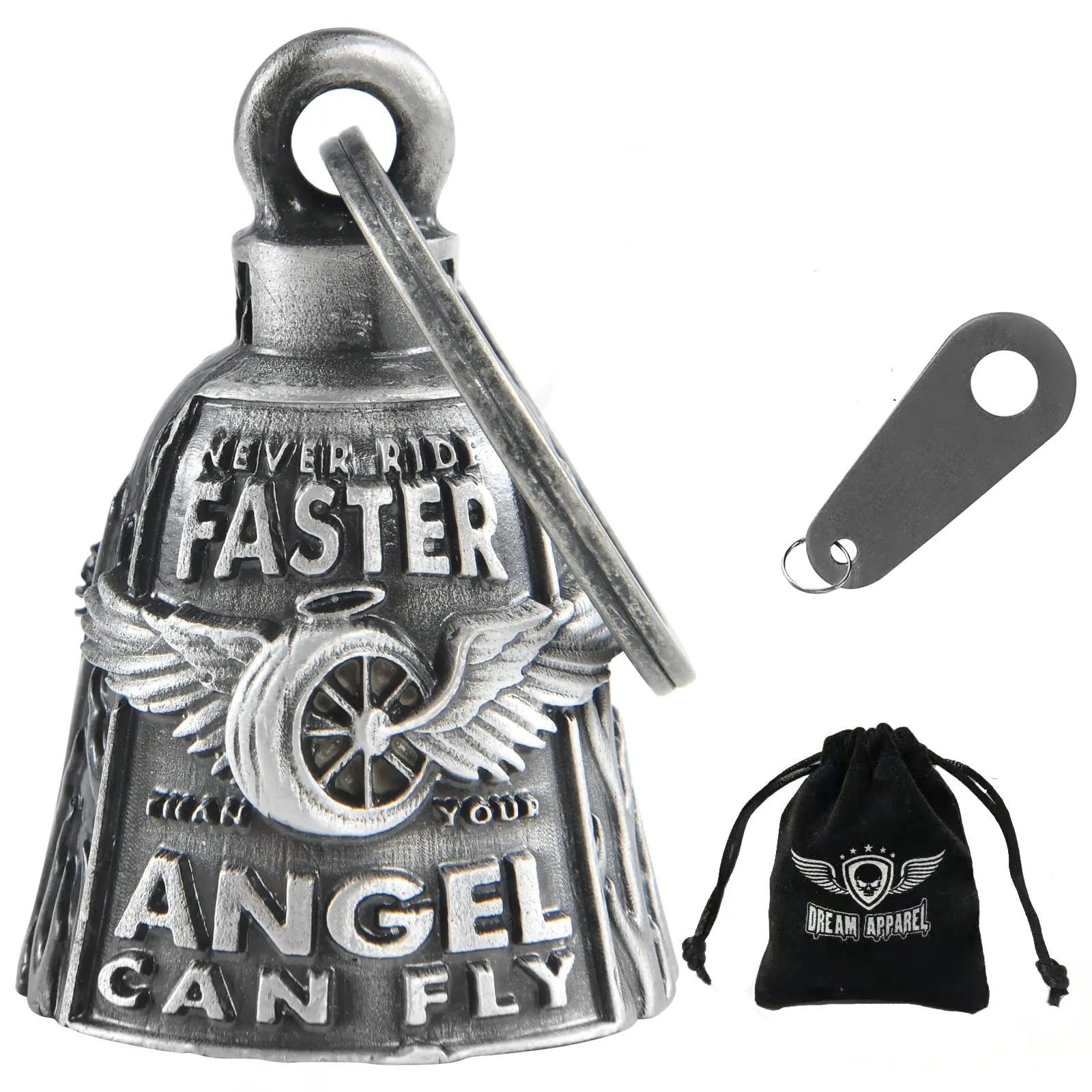 Motorcycle Bells for Bikers Guardian Angel Gremlin Motorcycle Bells for Motorcycle Rider Key Chain for Luck (Never Rider Faster Than Your Angel Can)