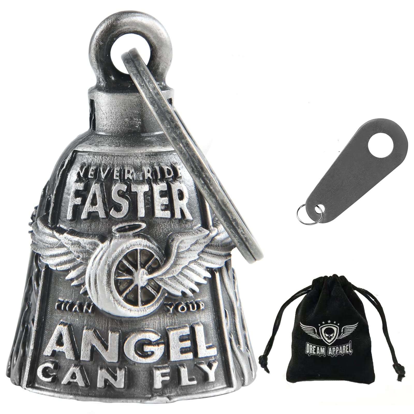 Motorcycle Bells for Bikers Guardian Angel Gremlin Motorcycle Bells for Motorcycle Rider Key Chain for Luck (Never Rider Faster Than Your Angel Can)
