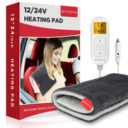 بطانية Comfytemp الكهربائية للسيارة 12 فولت/24 فولت لتخفيف آلام الظهر، 4 إعدادات للحرارة، إيقاف تلقائي لمدة 11 ساعة، بطانية سفر صغيرة محمولة لتخفيف آلام الظهر والرقبة والأكتاف والتشنجات، 12 × 24 بوصة قابلة للغسل