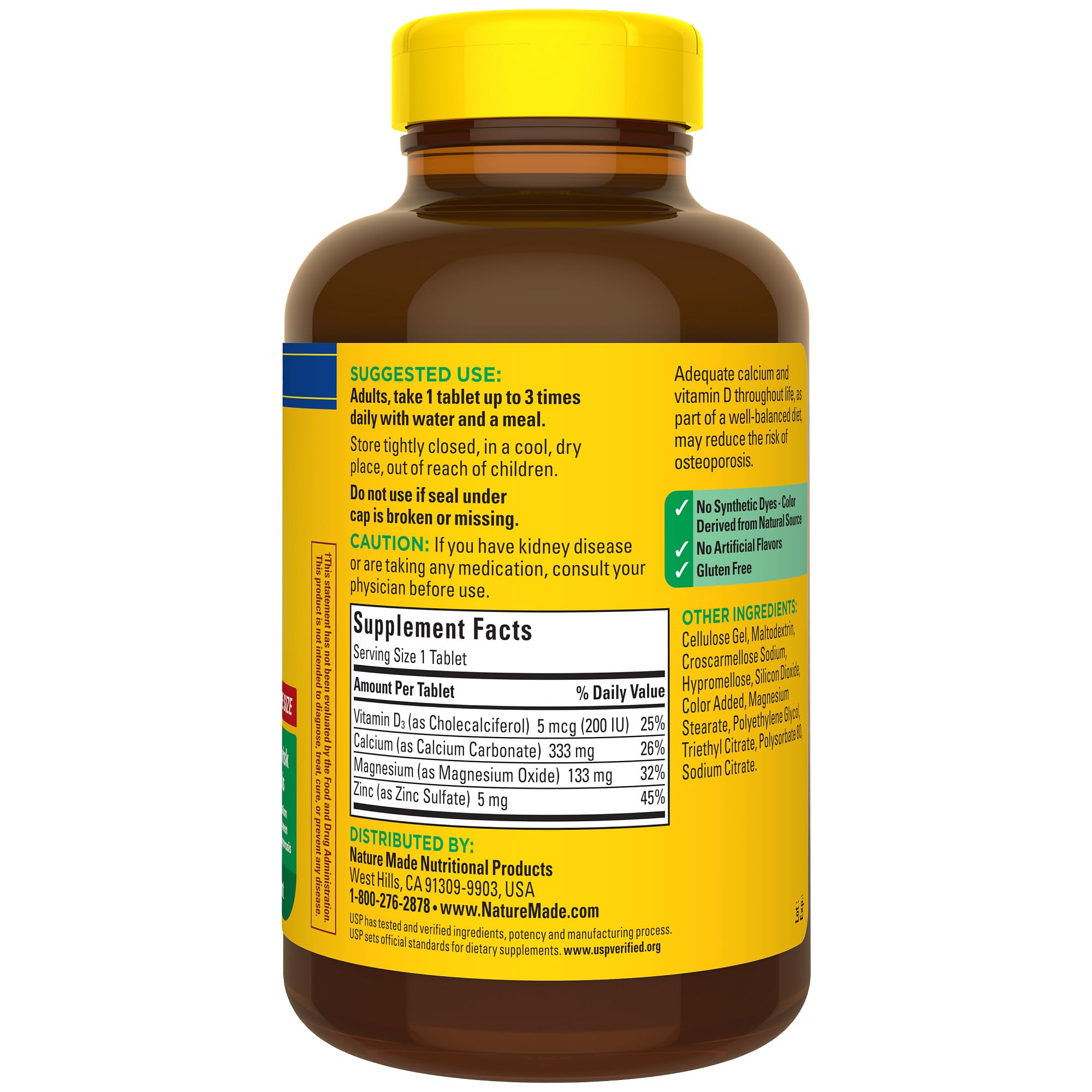 Nature Made Calcium Magnesium Zinc with Vitamin D3, Dietary Supplement for Bone Support, 300 Tablets