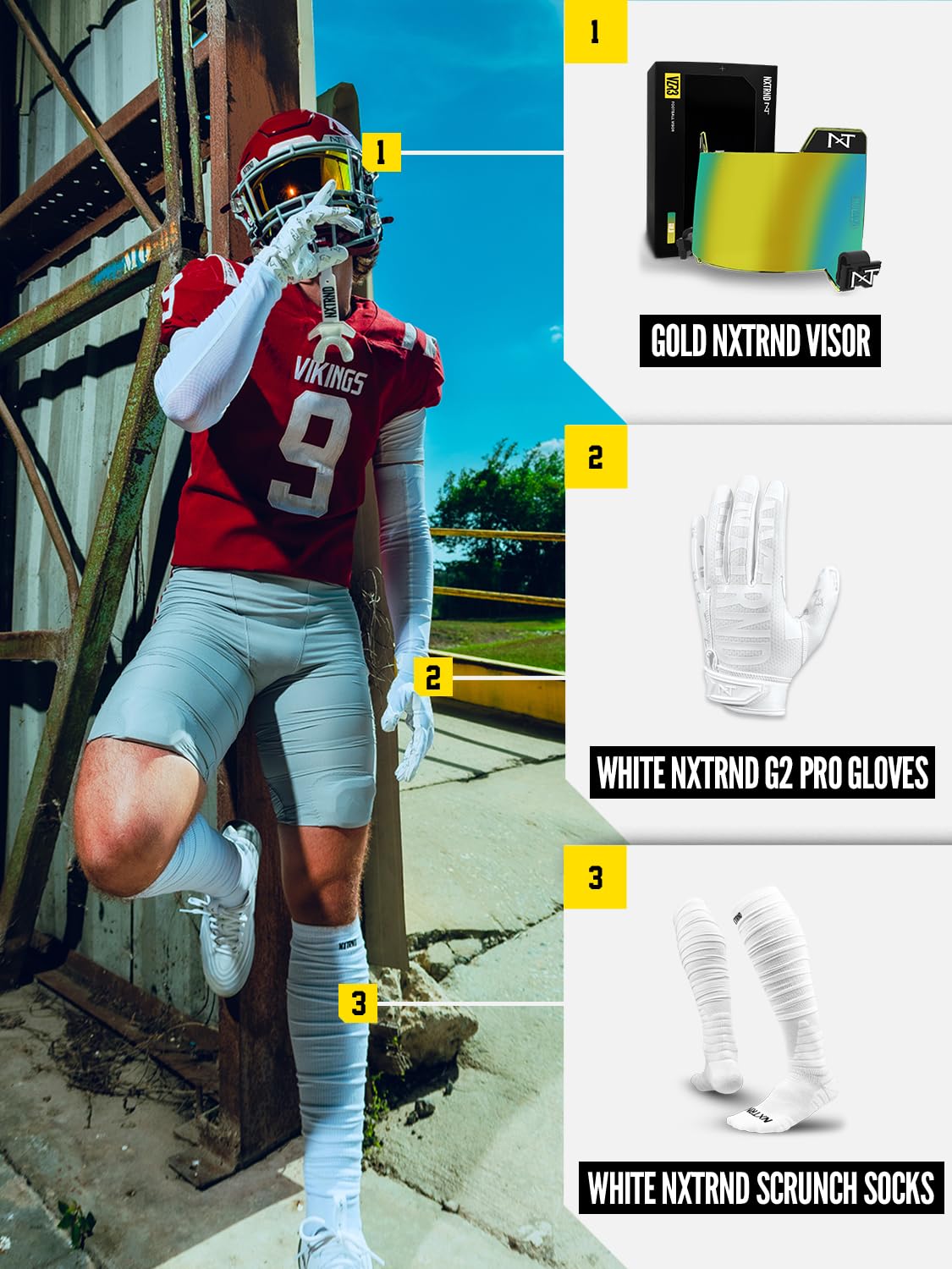 Nxtrnd XTD Scrunch Football Socks, Extra Long Padded Sport Socks for Men & Boys (White, L/XL)
