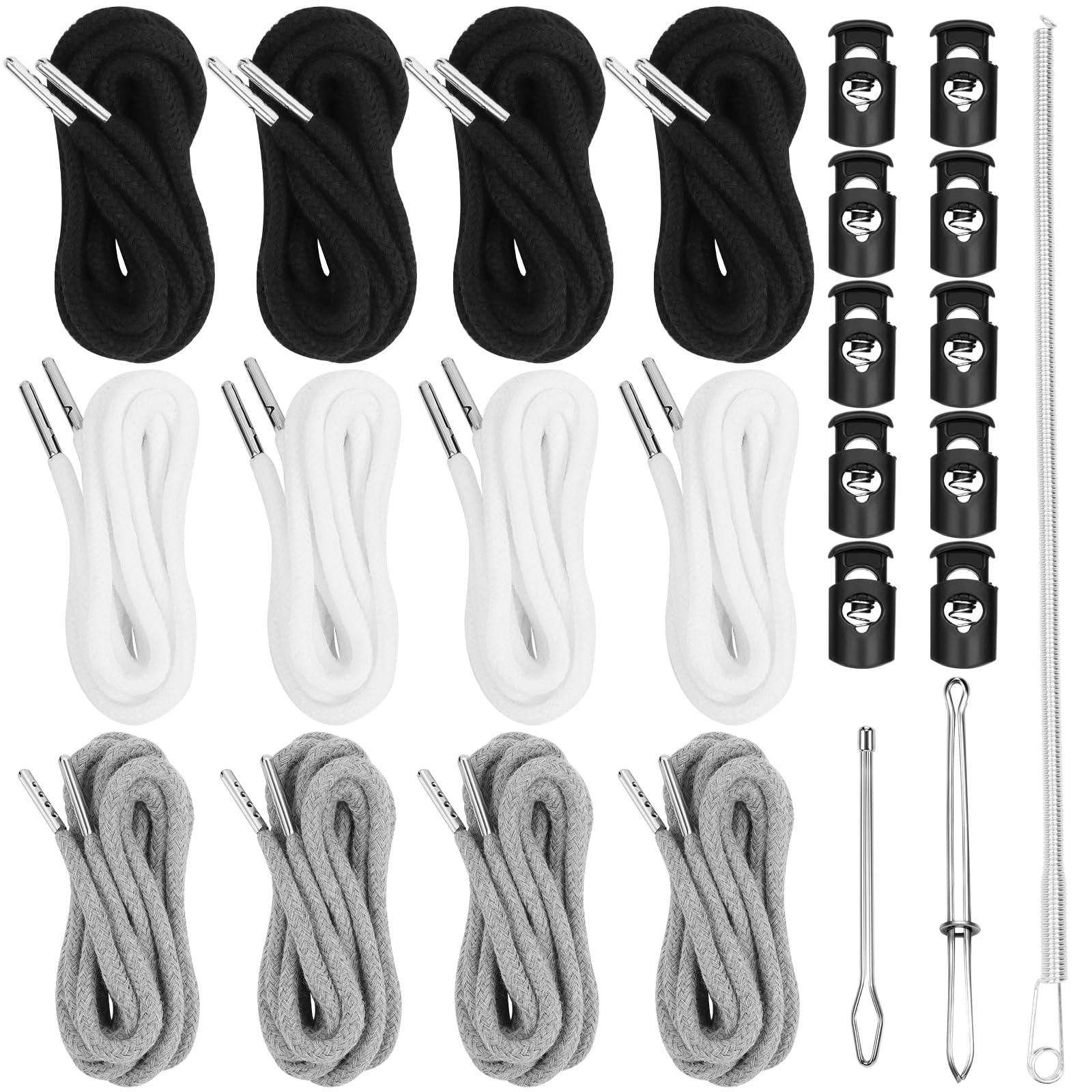 MiniRed 12PCS Drawstring Cord, 57 Inch Drawstring for Sweatpants, Drawstrings Replacement with Easy Threaders and Cord Locks, Draw Strings for Shorts Pants Jackets Coats Hoodies (3Colors)