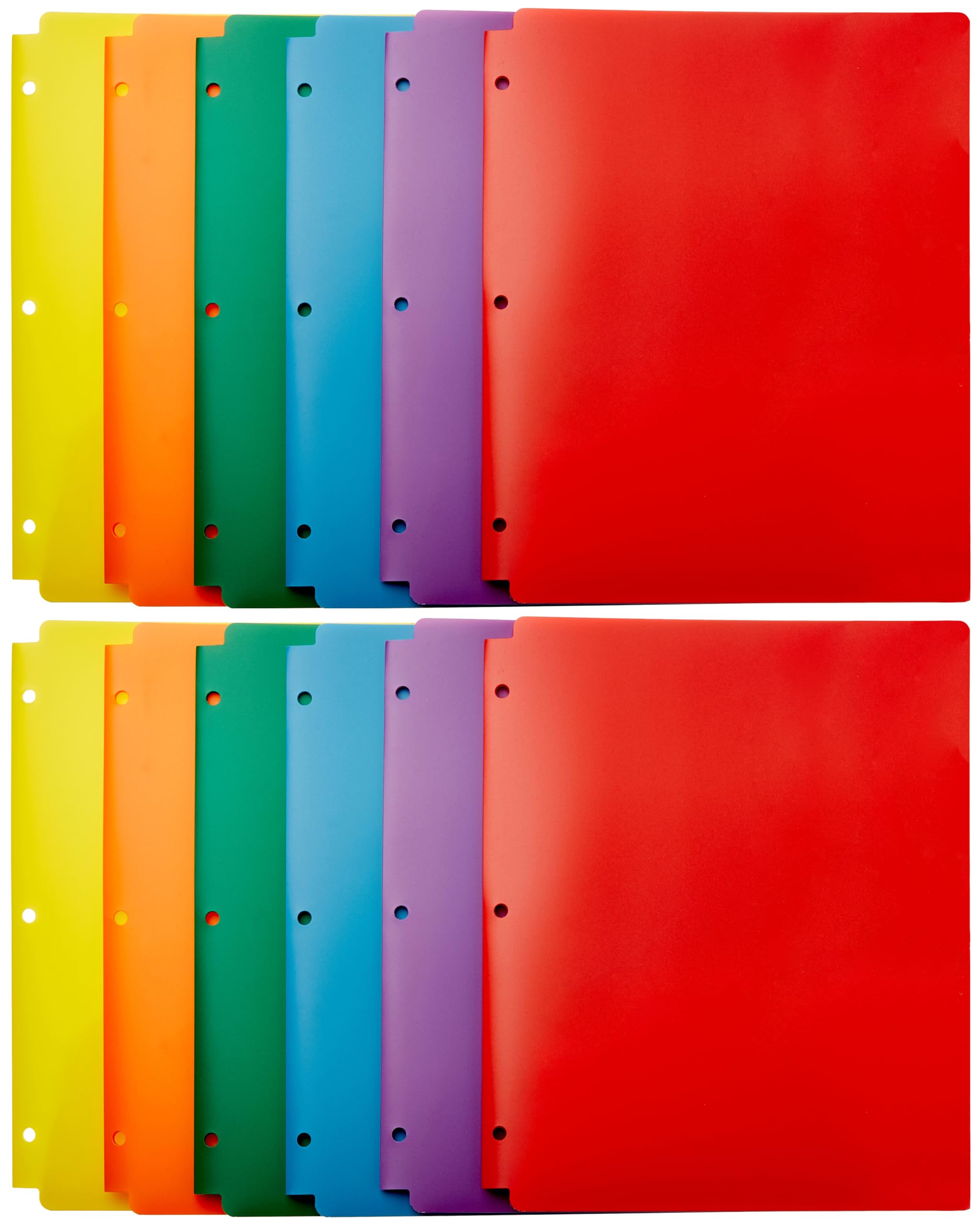 Basics Plastic 3 Hole Punch Folders with 2 Pockets, 8.5 x 11 inches, Pack of 12, Assorted Color