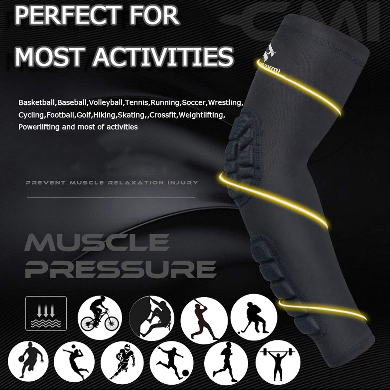 HOPEFORTH 2PCS Elbow Sleeve Padded Compression Arm Forearm Guard Sports Shooter Sleeves Protective Pads Support for Football Basketball Volleyball Baseball Softball Tennis Cycling Outdoor