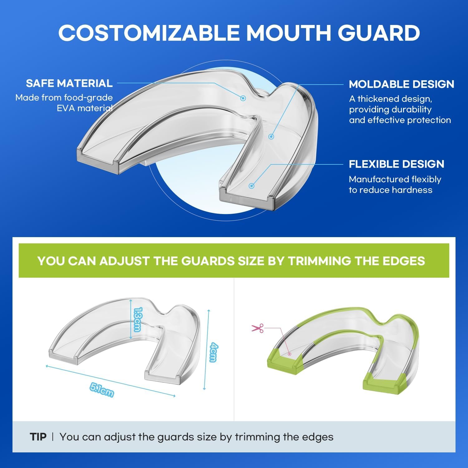 Mouth Guard for Grinding Teeth at Night: Moldable Dental Guard for Sleeping - Nighttime Protection for Teeth with 12 Cleaning Tablets