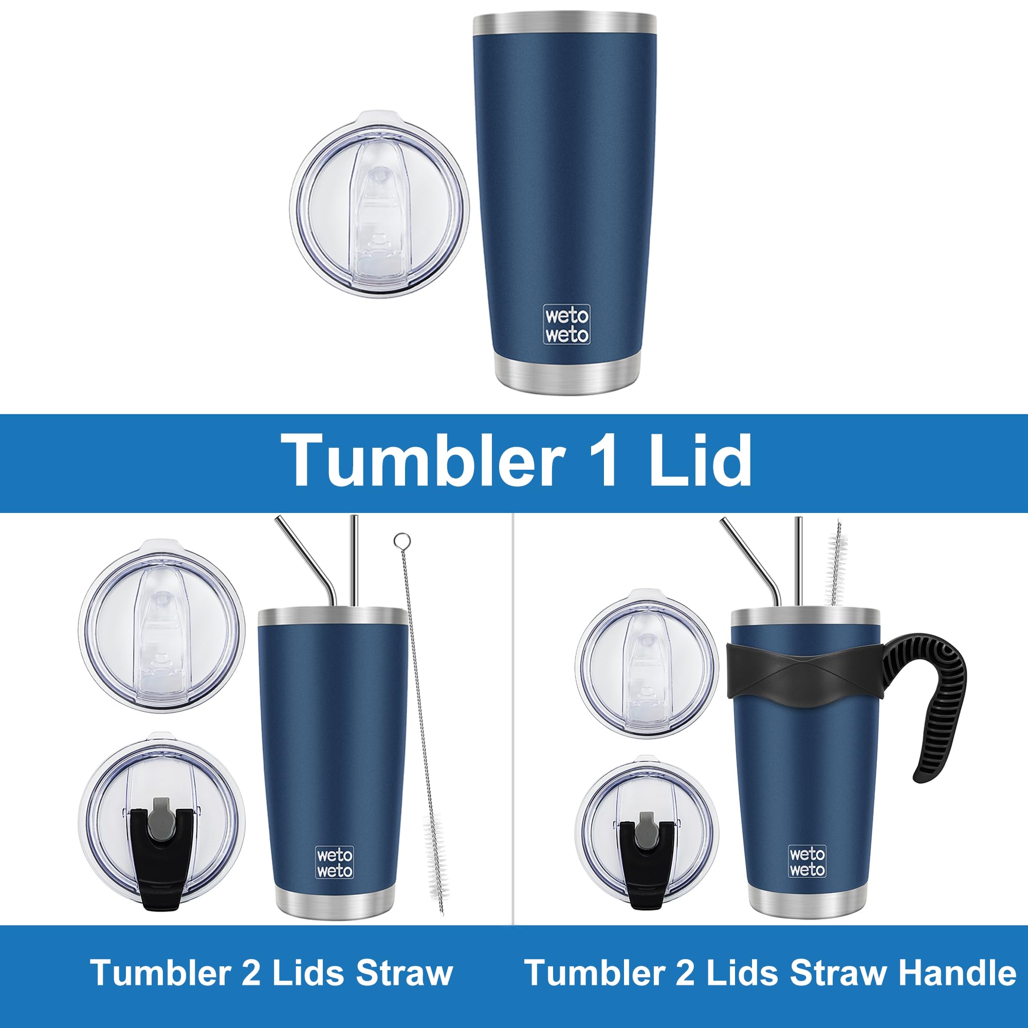 WETOWETO 20oz Tumbler, Stainless Steel Vacuum Insulated Coffee Travel Mug, Double Wall Powder Coated Insulated Coffee Mug Travel Mug with Lid Thermal Cup for Outdoor (Navy Blue, 1 Pack)
