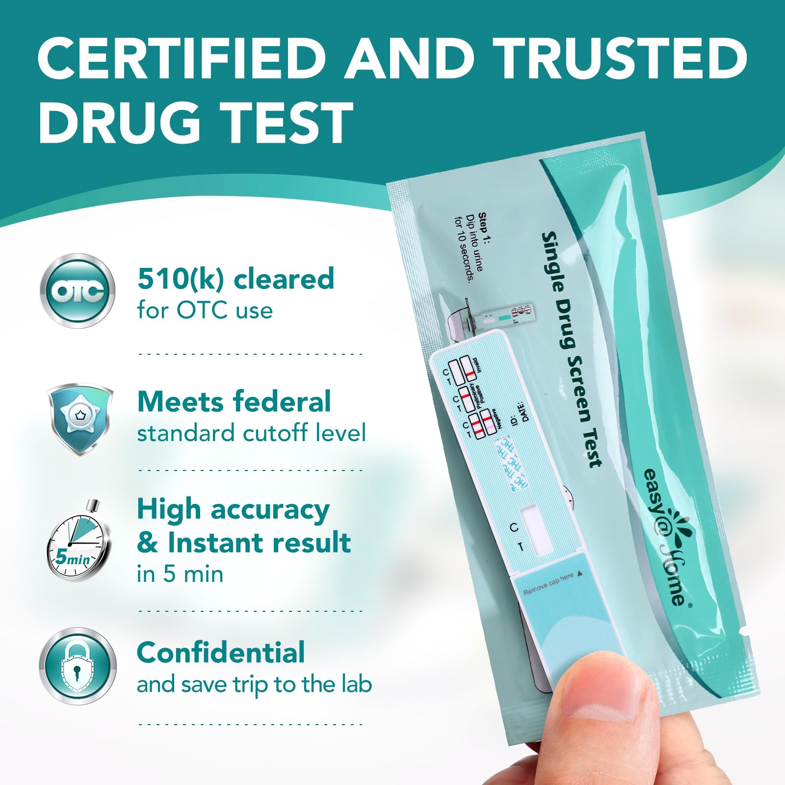 Easy@Home Single Drug Screen Test (Cannabinoids Urine Test) - THC Tests for Home THC Drug Test Urine Detox Kit Cutoff Level 50ng/mL Individually Wrapped - EDTH-114 (15 Pack)