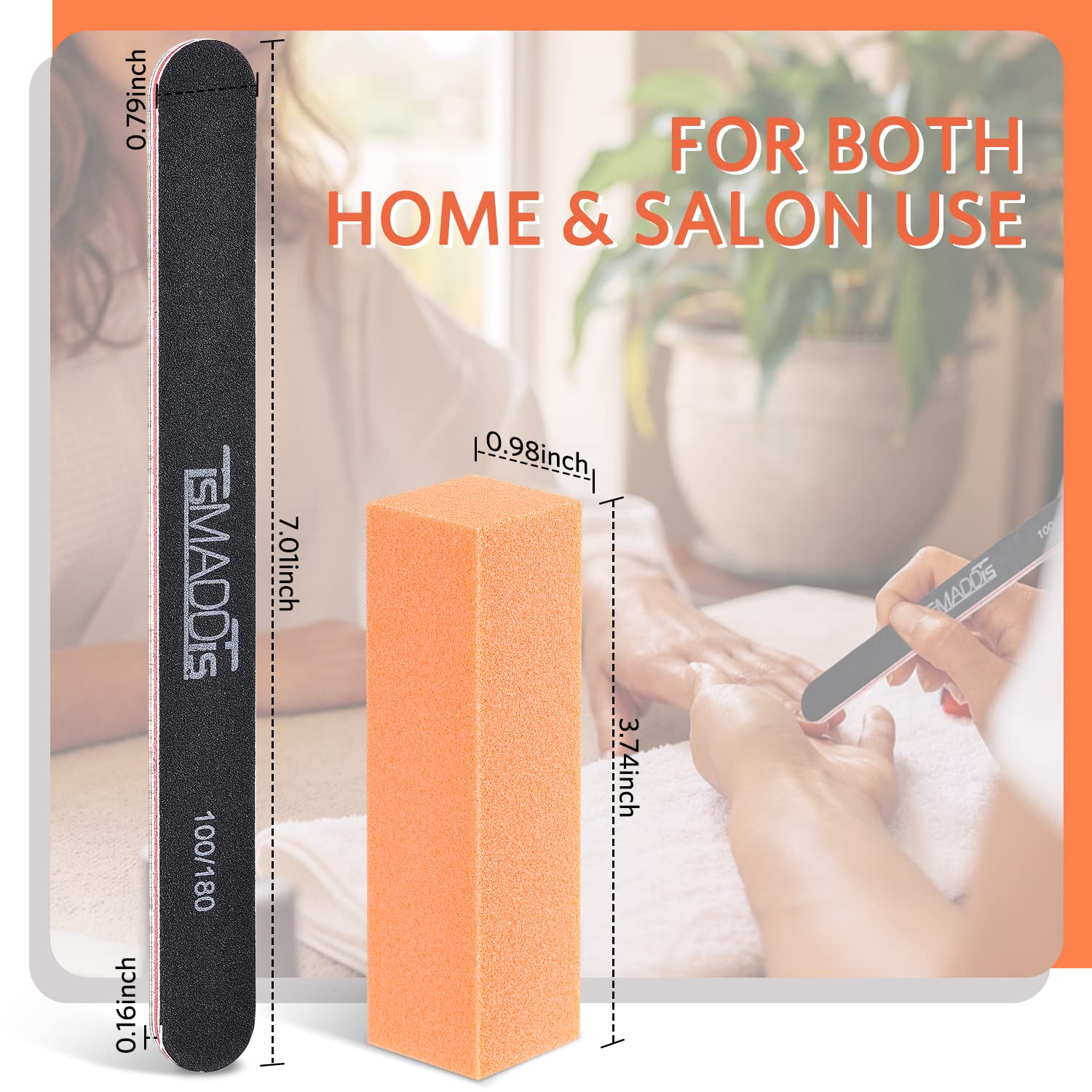 TsMADDTs Nail Files and Buffers, Professional Manicure Tools Kit Rectangular Art Care Buffer Block Tools 100 180 Grit 12PCS(Black)