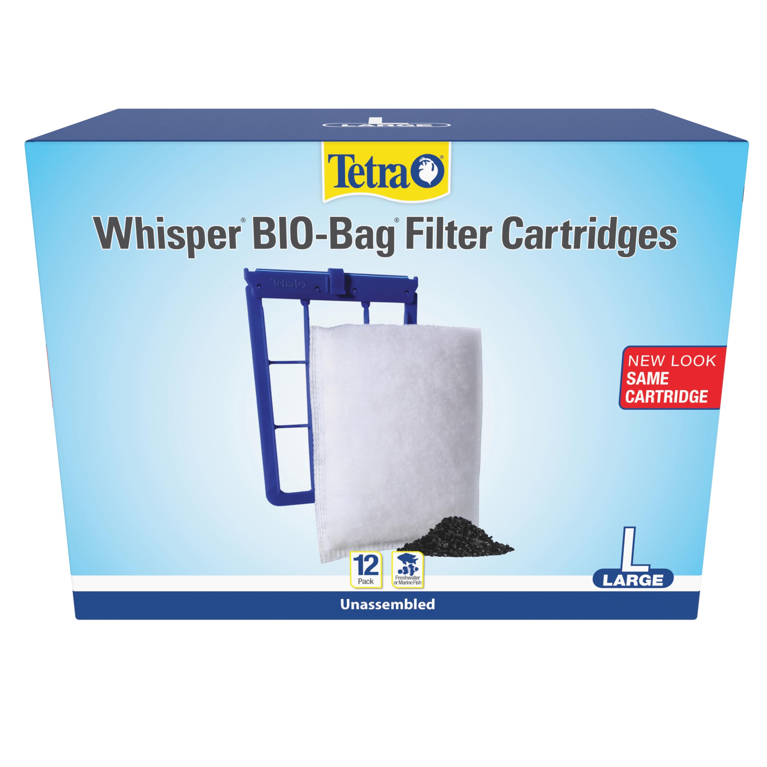 فلاتر الحوض Tetra Whisper Bio-Bag، فلاتر كبيرة للأسماك في المياه العذبة والبحرية، تزيل الروائح الكريهة وتغير اللون، سهلة التجميع، 12 فلتر أزرق كبير