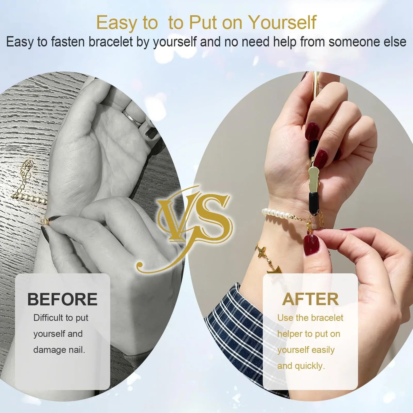 ATARASIA 3Pcs Bracelet Helper Tool - Quick Release Fastening Helpers Tool Hooks for Jewelry, Watch, Chain Bracelet Wearing - Easy to Put on Yourself - with Non-Slip Rubber Tips