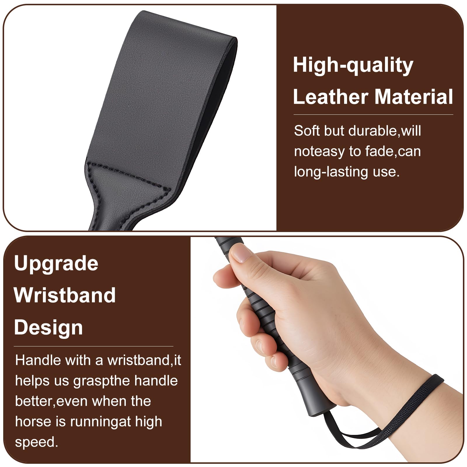 YUQGAOP 18 Inch Horse Whip, Premium Riding Crop Horse Whip for Equestrian Sports,Black, with Non-Slip Handles