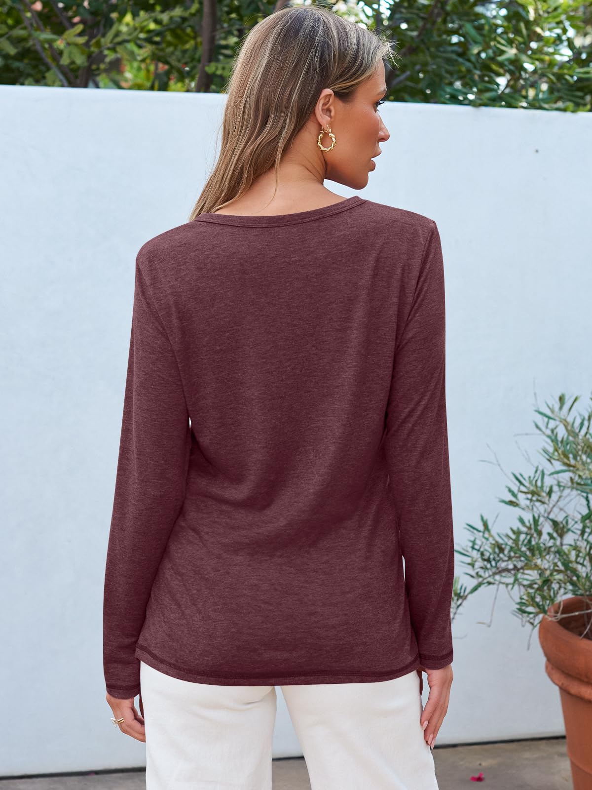 AUTOMET Long Sleeve Shirts for Women Business Casual Tops Fall Fashion Clothes Workout Plus Size Teacher School Outfits 2025 01wine Red L
