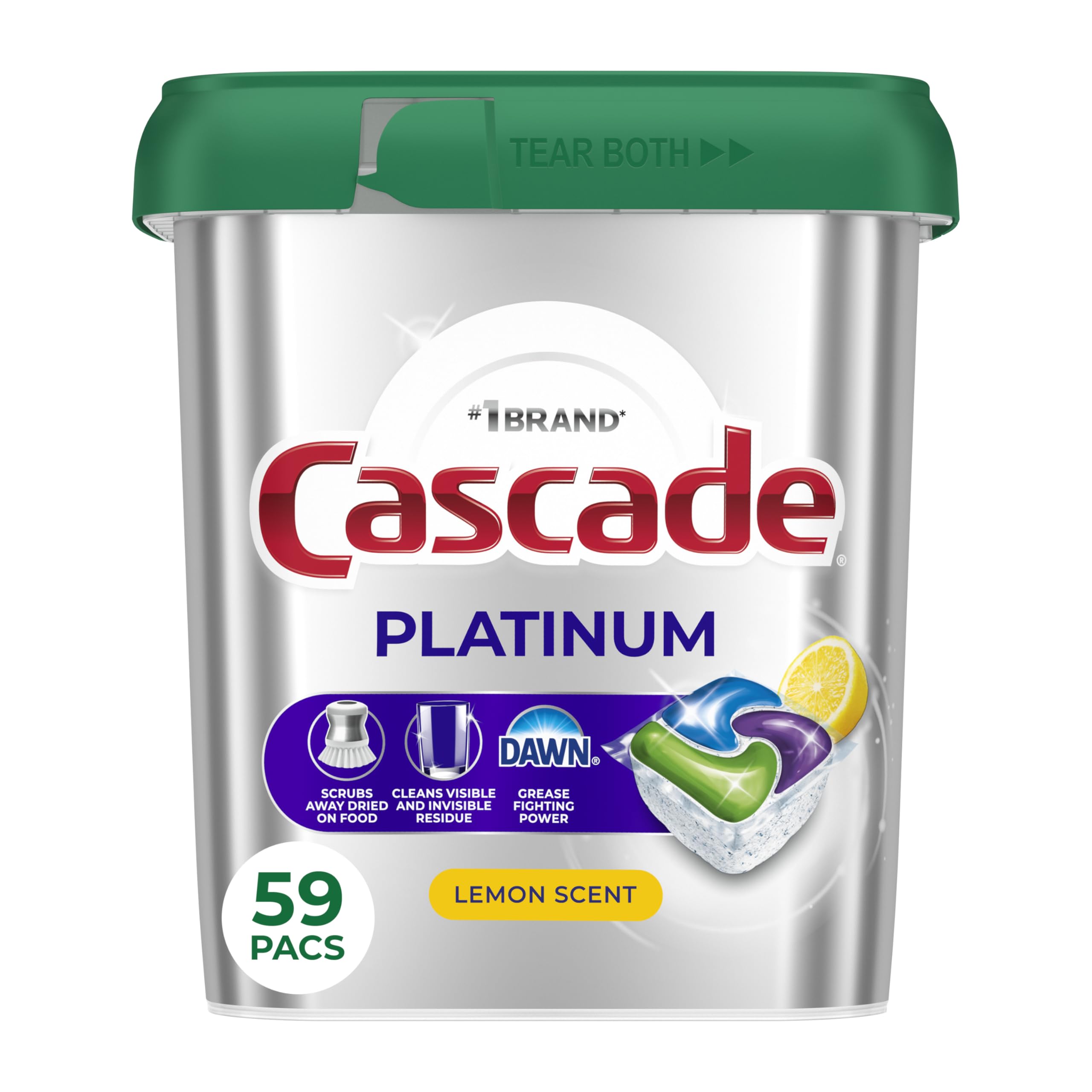 Cascade Platinum Dishwasher Pods, Dishwasher Detergent, Dish Detergent Soap, Lemon, 59 Count
