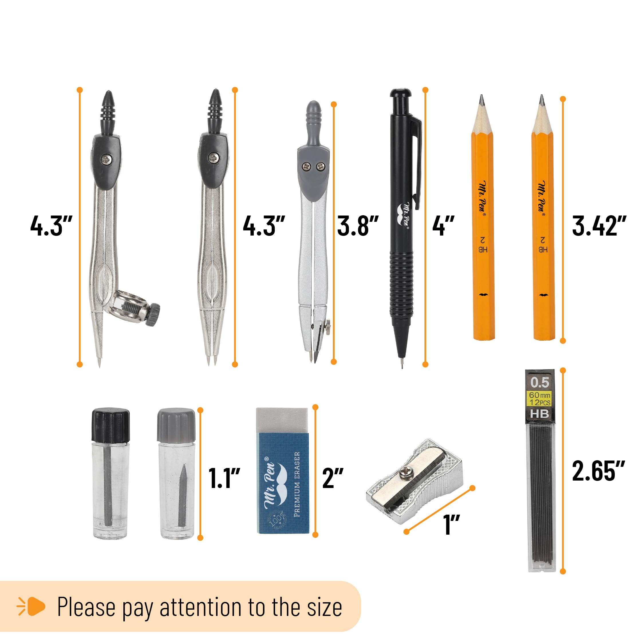 Mr. Pen Geometry Set with 6 Inch Swing Arm Protractor, Divider, Set Squares, Ruler, Compasses and Protractor, 15 Piece Set, Back to School Supplies