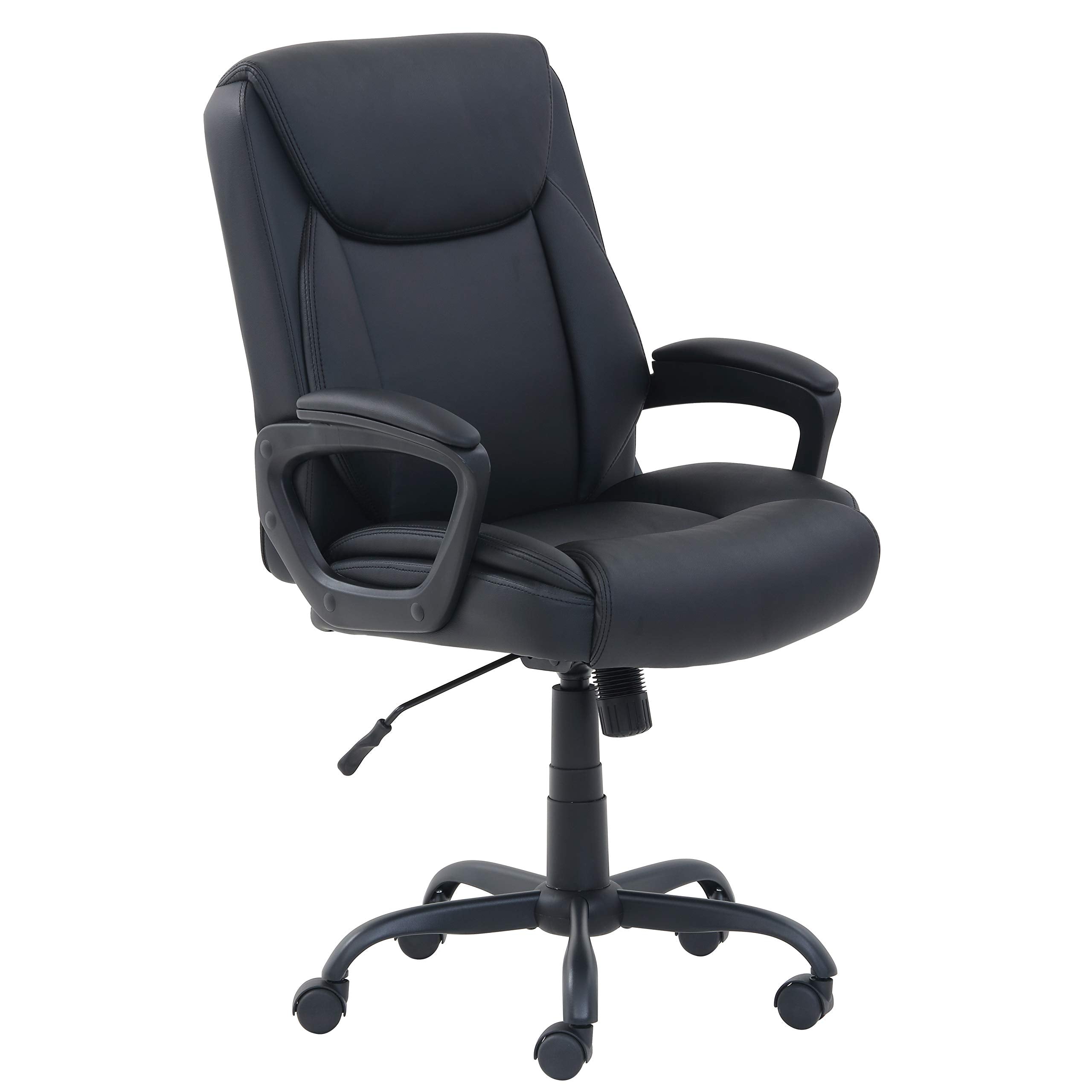 Basics Classic Puresoft PU Padded Mid-Back Height Adjustable Office Computer Desk Chair with Armrest, 26"D x 23.75"W x 42"H, Black