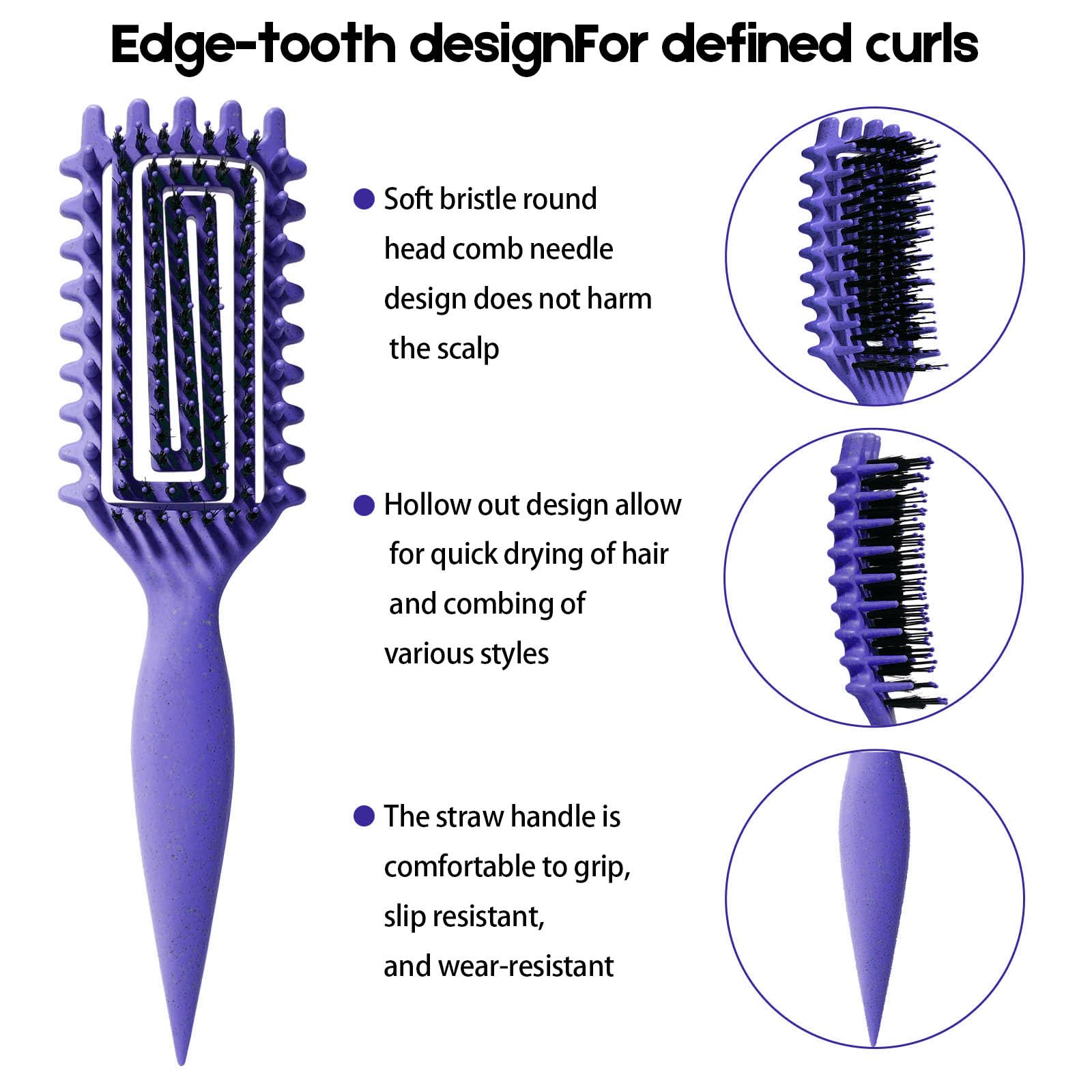 Curly Hair Brush Candybrush Curl Defining Brush for Detangling Shaping and Defining Curls for Women, Men, Wet & Dry Hair (Purple)