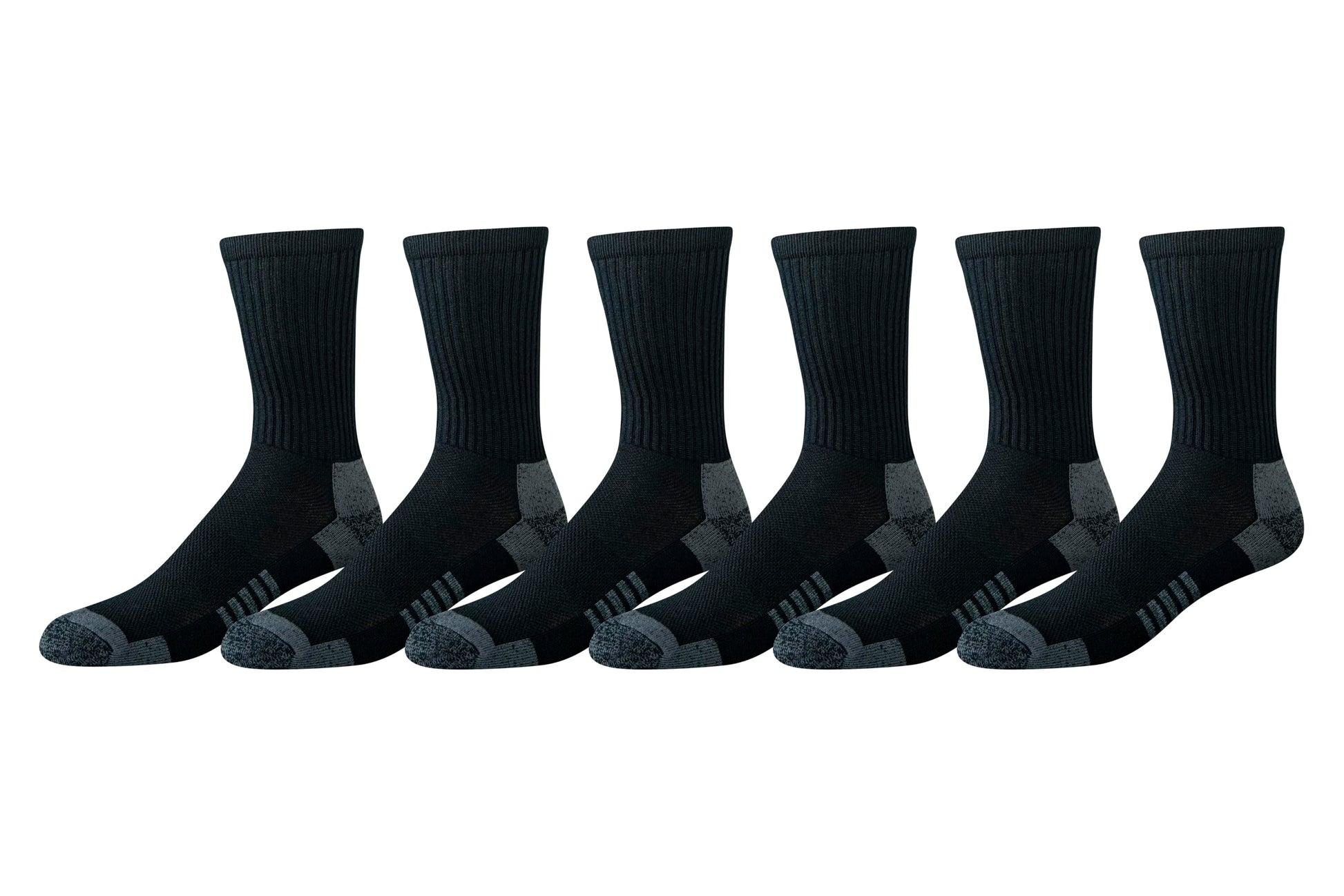 Amazon Essentials Men's Performance Cotton Moisture Control Socks, Athletic Crew, Breathable, 6 Pairs, Black, 8-12
