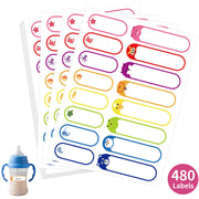 480 Pcs Labels for Kids Stuff Daycare, Waterproof Baby Name Label, Washable Bottle Labels, Reusable Self-Adhesive Tag Stickers for School Essentials, Self-Laminating Write-on