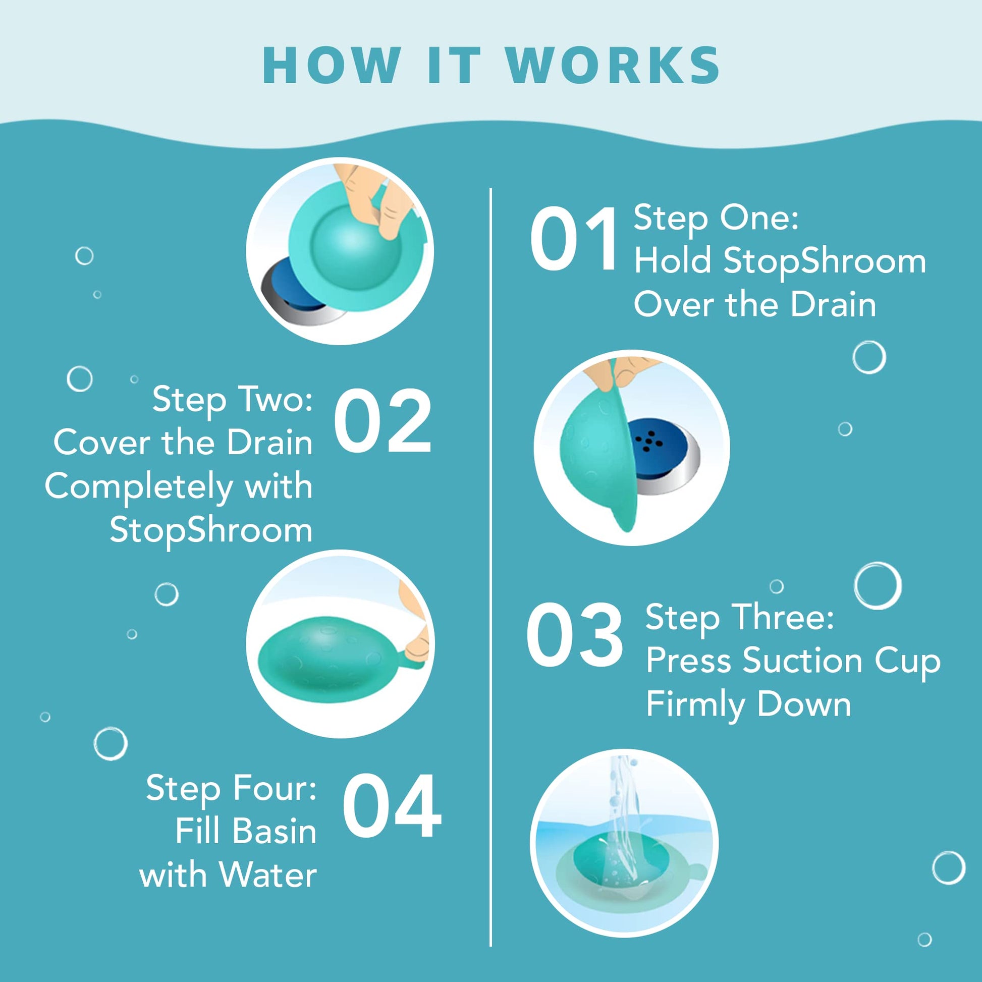 StopShroom STBLU232 Universal Stopper Plug Cover for Bathtub, Bathroom and Kitchen Drains, Aqua