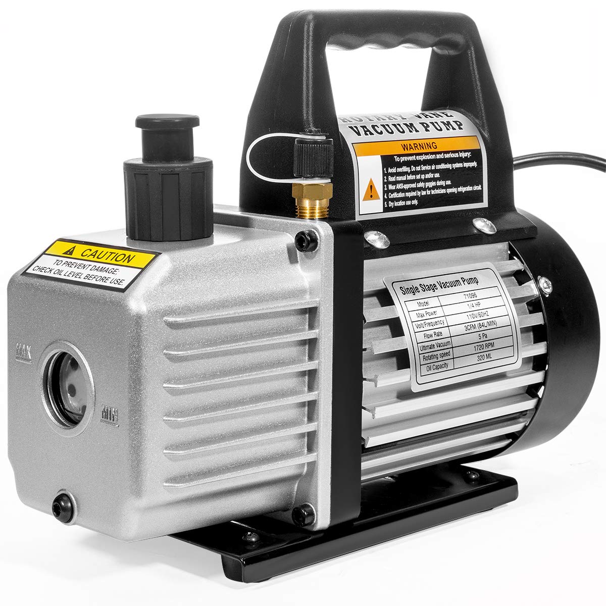 XtremepowerUS HVAC Air Vacuum Pump 3CFM 1/4HP (R134a R12 R22 R410a) A/C Refrigeration AC Manifold Gauge R134 Can-Tap Included Carrying Tote
