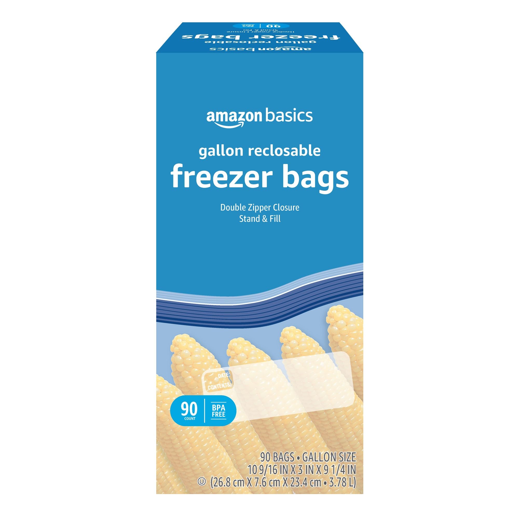 Basics Reclosable Freezer Gallon Bags, BPA Free, 90 Count (Previously Solimo)