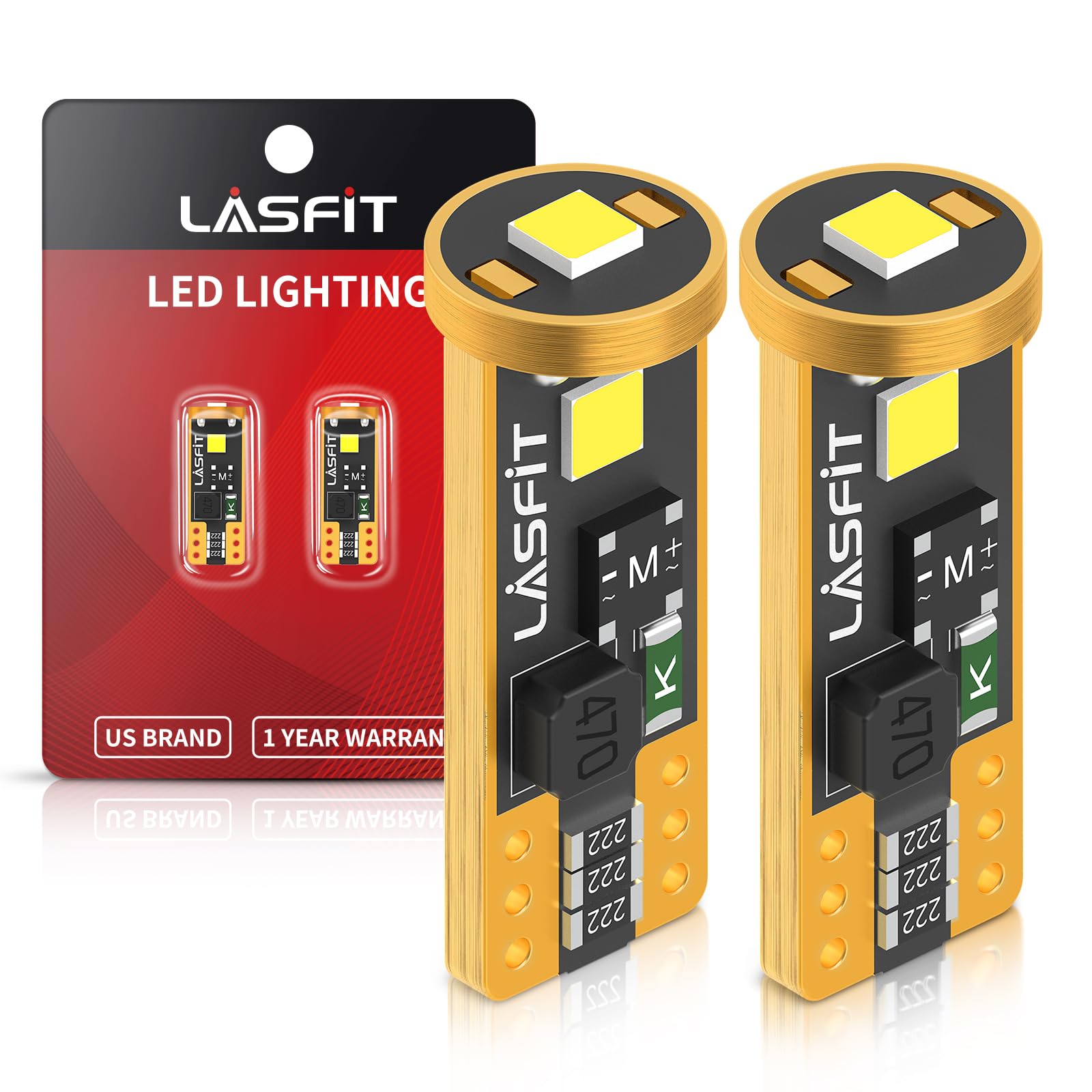 مصباح LASFIT 194 LED للوحة الترخيص، أبيض ساطع، مصابيح T10 168 LED بدون أخطاء كانبوس، 400 لومن 6000 كلفن 192 2825 W5W لأضواء قبة خريطة صندوق الأمتعة (عبوتان)