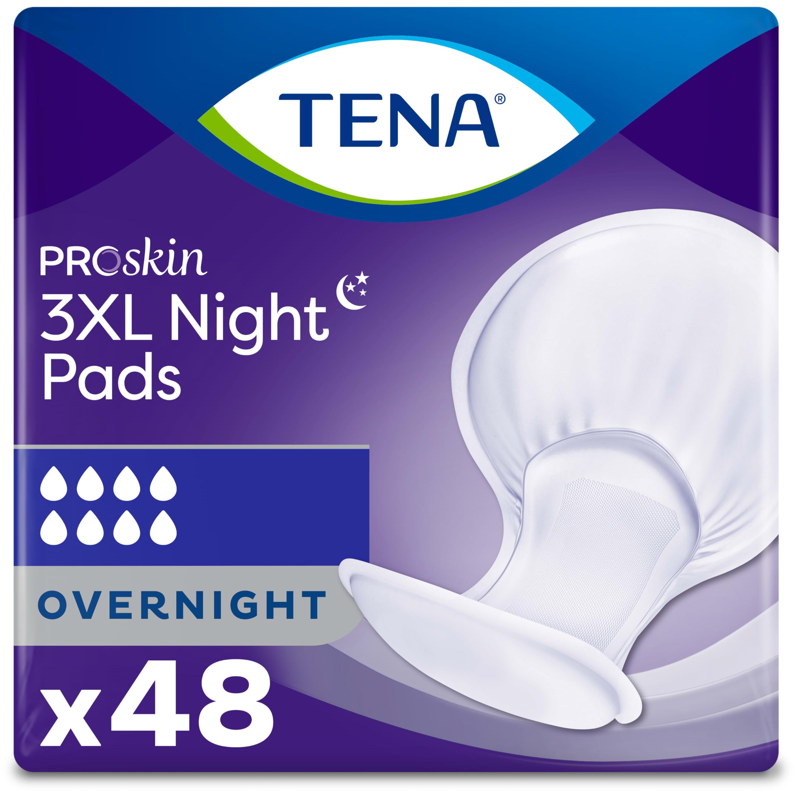 حفاضات سلس البول TENA ProSkin مقاس 3XL للاستخدام الليلي للرجال والنساء، 48 قطعة