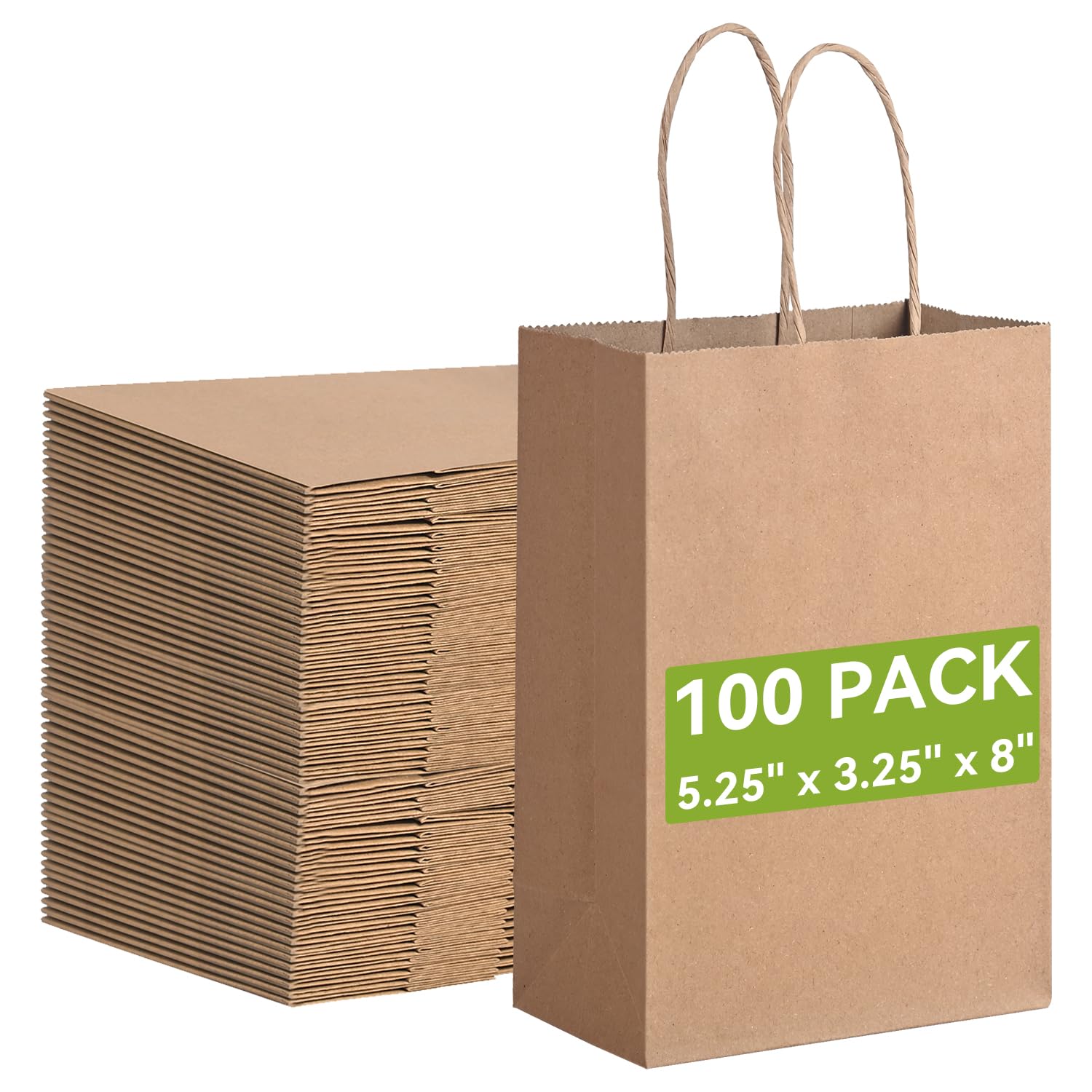 Brothersbox Kleine braune Papiertüten mit Griffen 100 Stk., 13,3 x 8,3 x 20,3 cm Kraft-Geschenktüten Großpackung für Bastelarbeiten, Einkäufe, Unternehmen, Partygeschenke, Einzelhandel, Geburtstag, Lebensmittelgeschäft