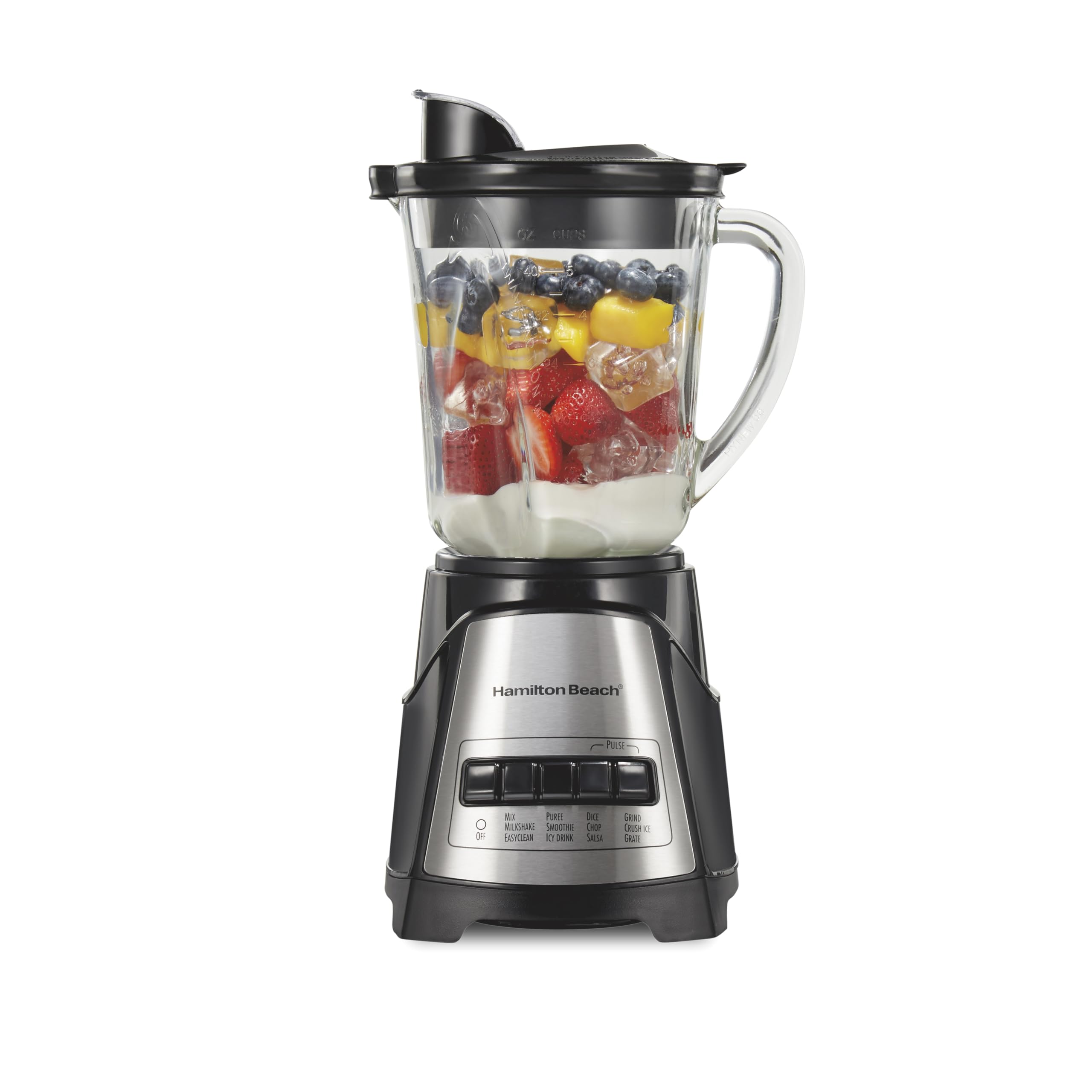 Hamilton Beach Power Elite Wave Action Blender For Smoothies, 40 Oz Glass Jar, 12 Functions Including Puree, Crush Ice, 700 Watts - Black (58148A)