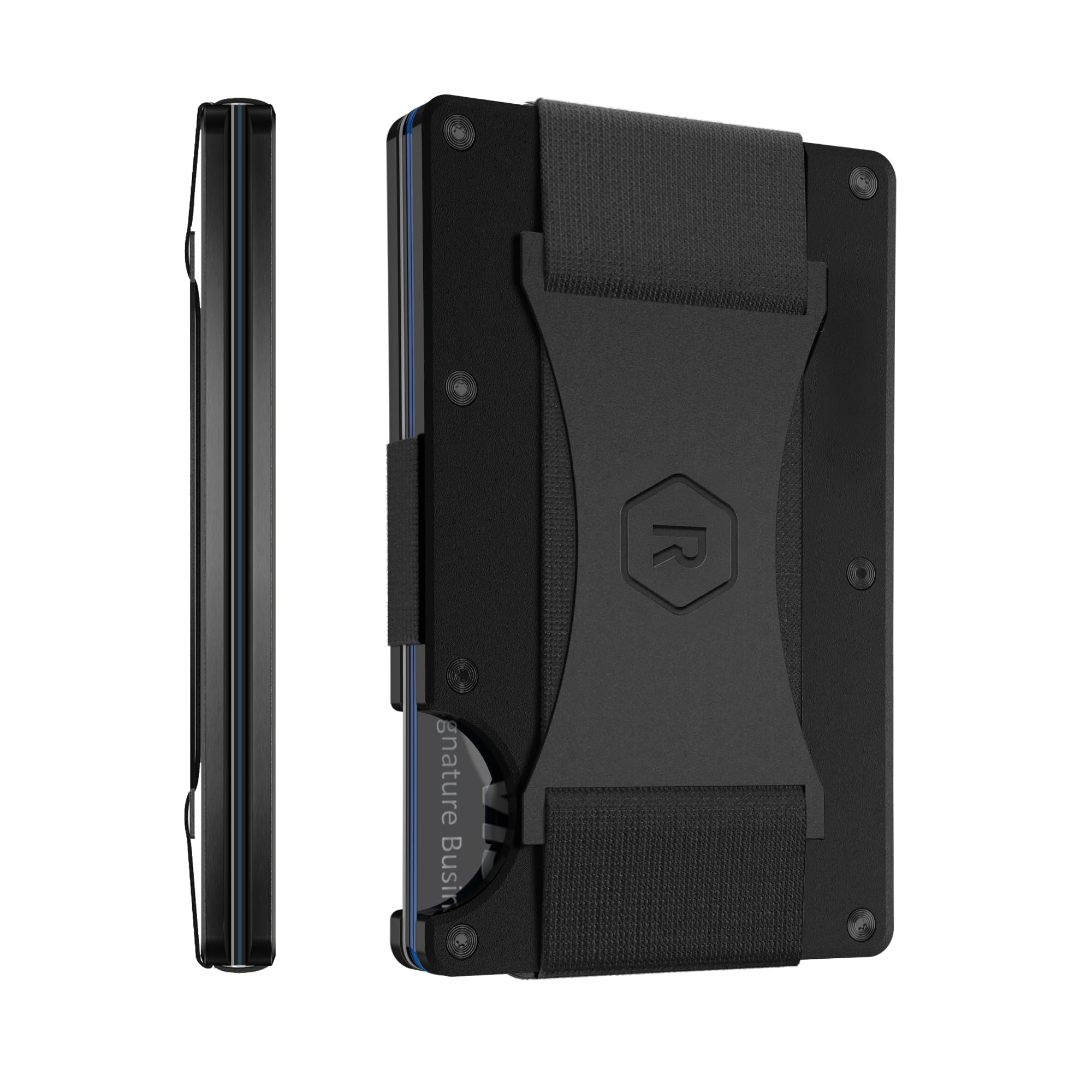 The Ridge Wallet for Men - Slim Minimalist Compact Wallet and Card Holder, RFID Protected Front Pocket Wallets with Integrated Cash Strap (Matte Black Titanium)