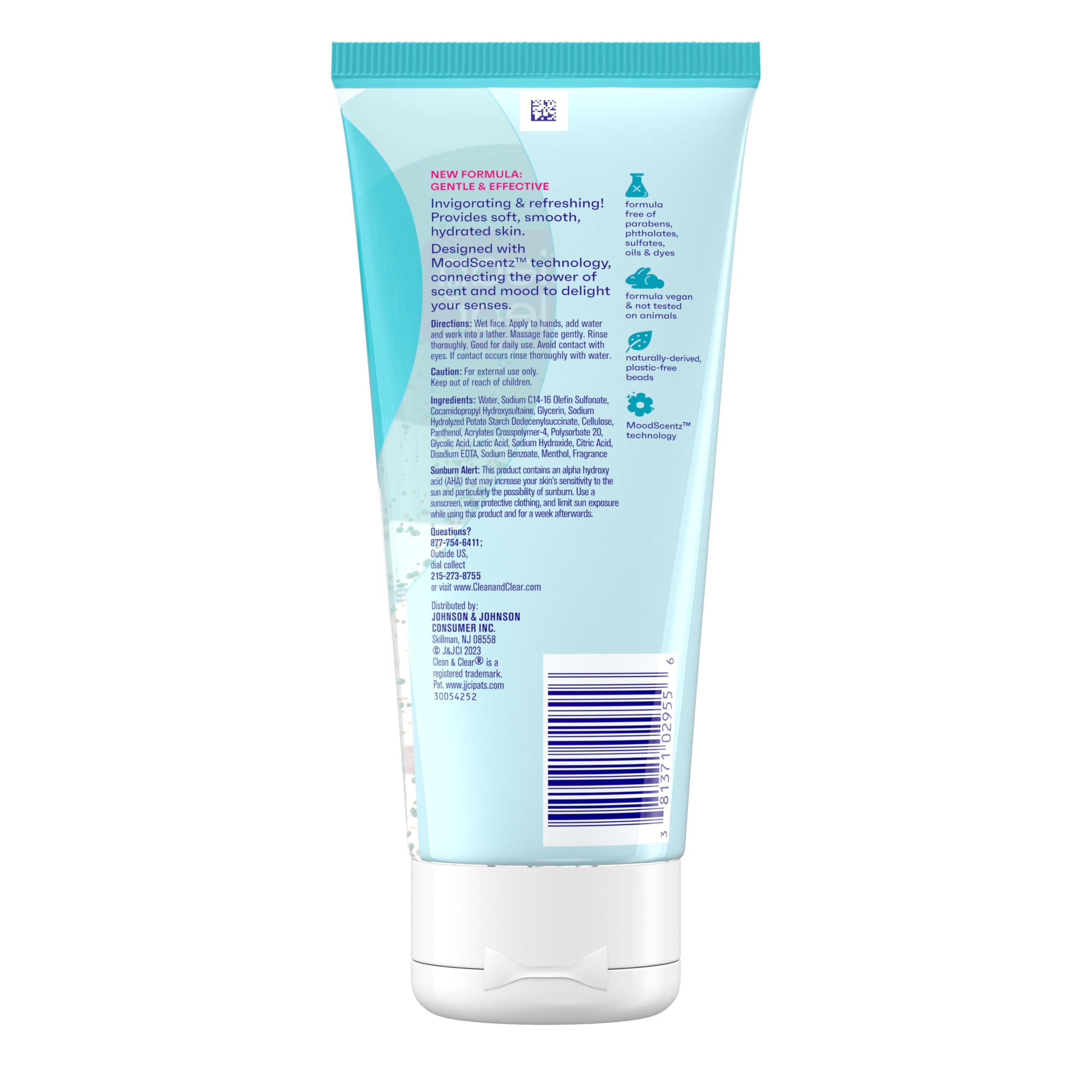 Clean & Clear Deep Action Exfoliating Facial Cleanser, Scrub & Face Wash, Pro-Vitamin B5, Lactic & Glycolic Acids, Oil-Free Gentle Daily Exfoliator for Soft, Smooth, Hydrated Skin, Vegan, 7 Fl Oz Tube