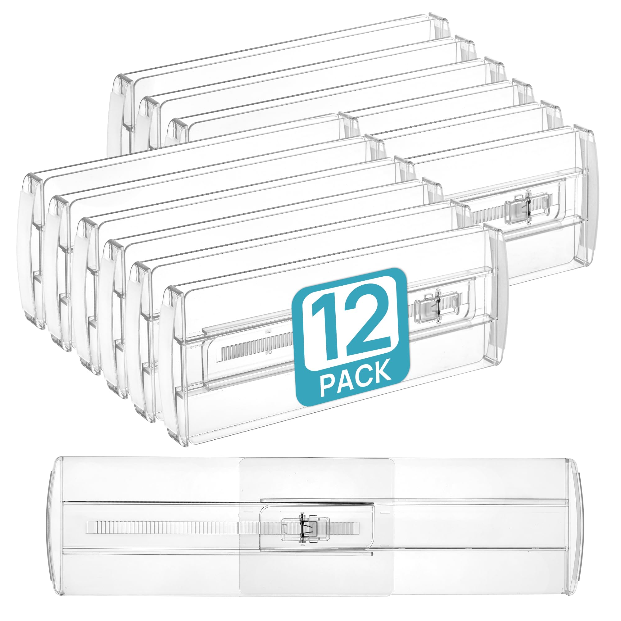 Vtopmart 12 Pack Drawer Dividers for Clothes, 4" High 10.2"-16.6" Adjustable Expandable Dresser Drawer Organizer, Clear Plastic Separators for Dresser, Baby Clothing, Underwear, Cosmetic, Toiletries