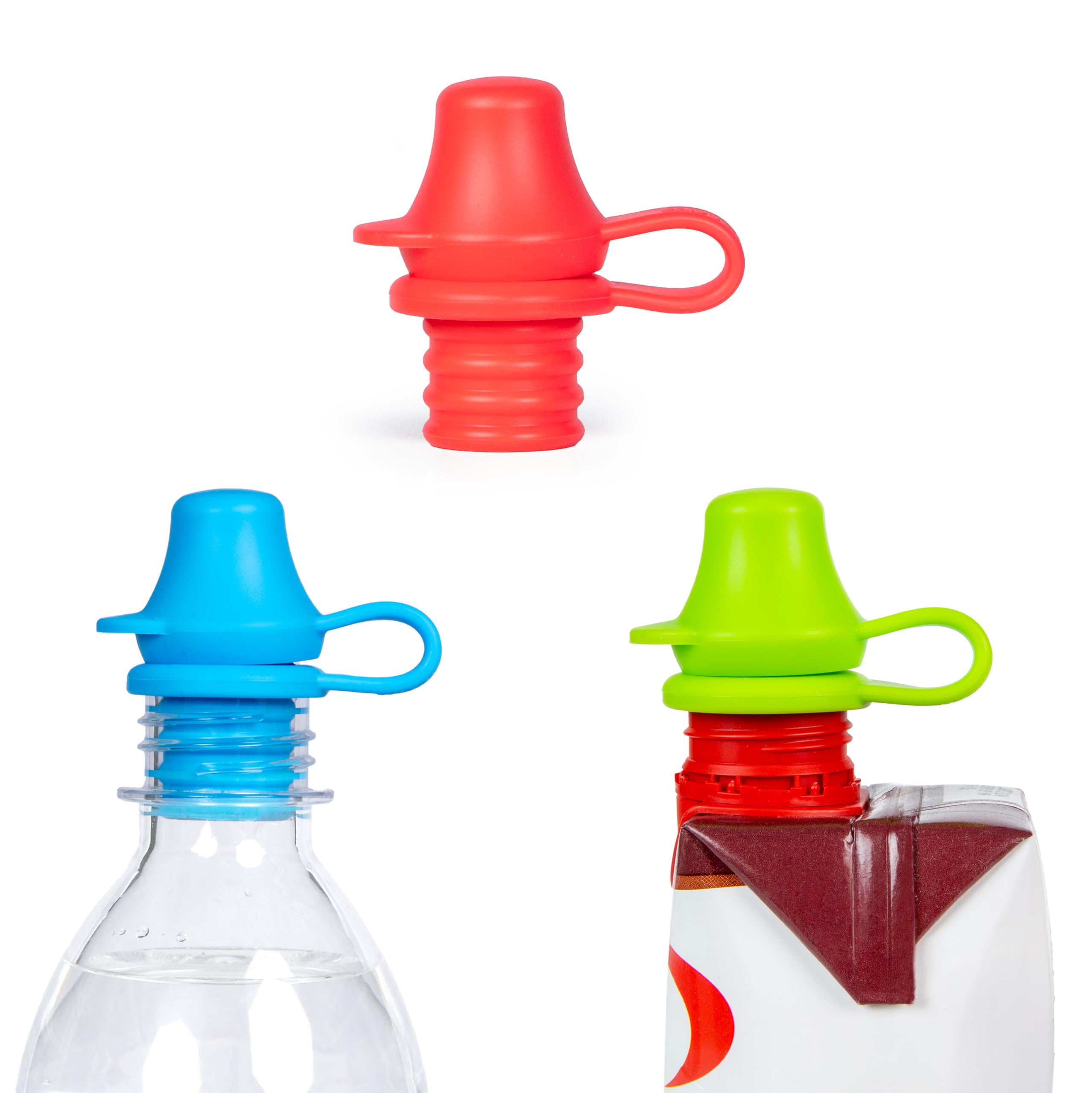 Kiddikap Original Water Bottle Topper for Toddlers - 100% Silicone Sippy Top Spout with Protective Cap Makes The Bottle Top a Spill Proof Lid for Kids and Adults - 3 Pack - Original