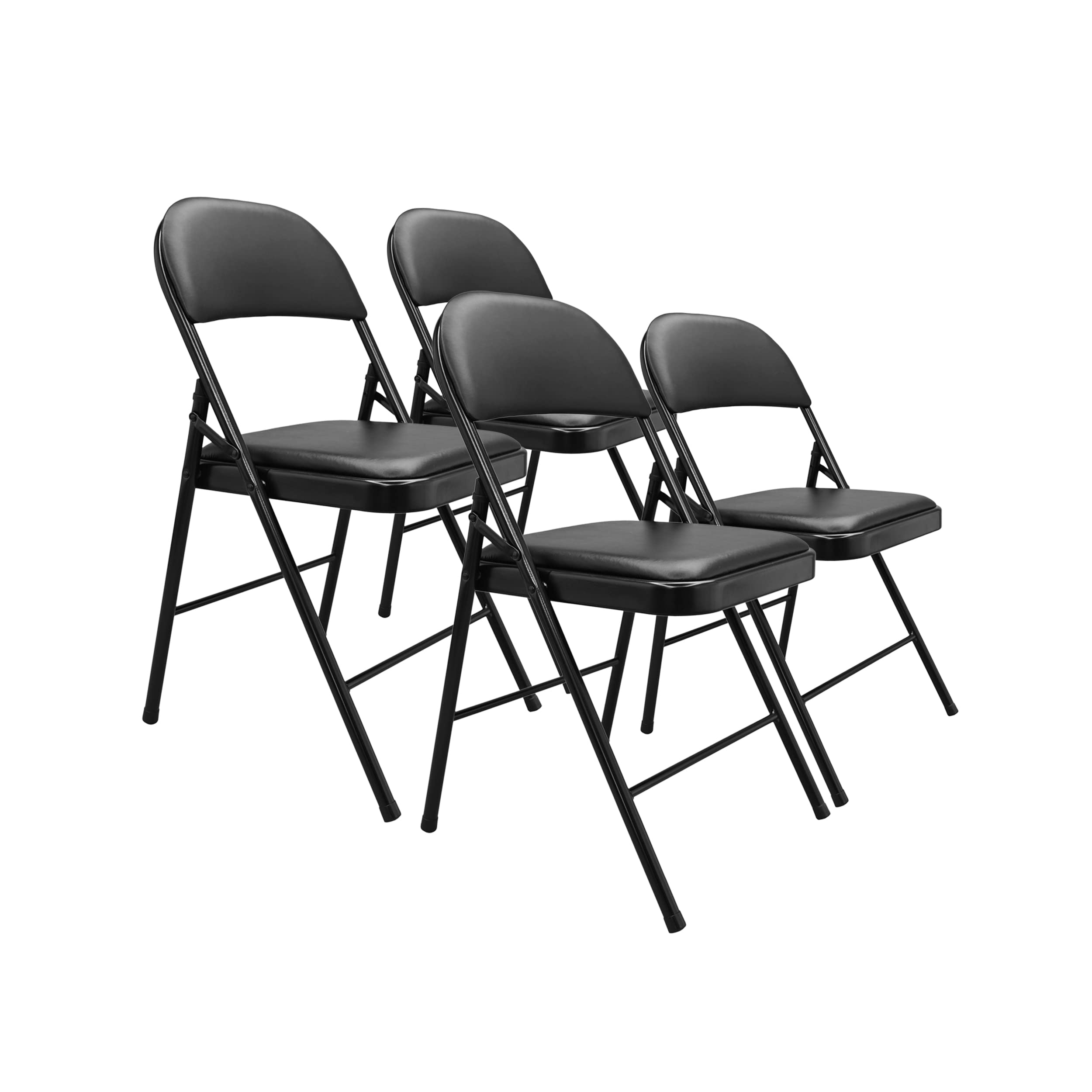 Basics Comfortable Vinyl-Padded Metal Steel Folding Chairs, Black, 4-Pack